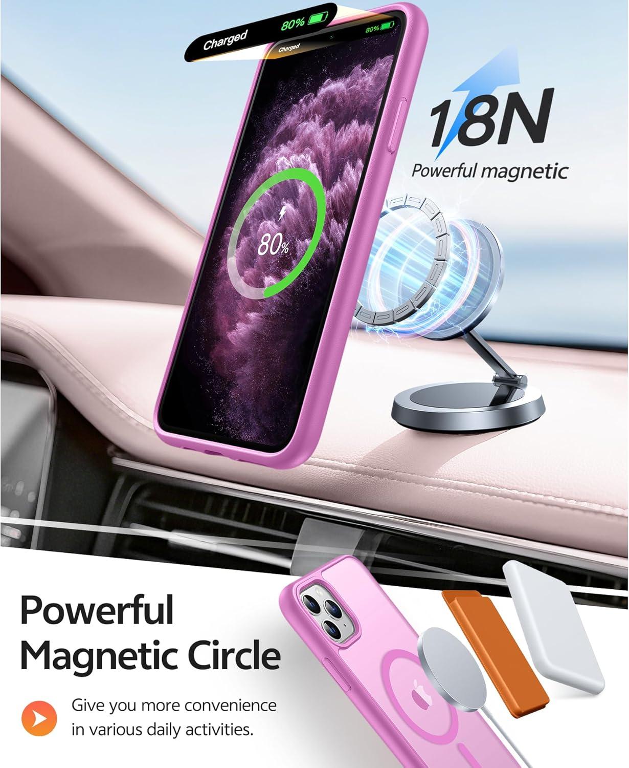 imageFNTCASE for iPhone 15 Pro Case Compatible with Magsafe Translucent Matte Magnetic Phone Cover Military Grade Drop Protection Shockproof Protective Cases BlackPink
