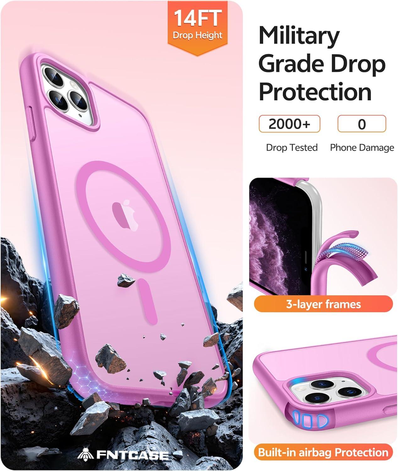 imageFNTCASE for iPhone 15 Pro Case Compatible with Magsafe Translucent Matte Magnetic Phone Cover Military Grade Drop Protection Shockproof Protective Cases BlackPink