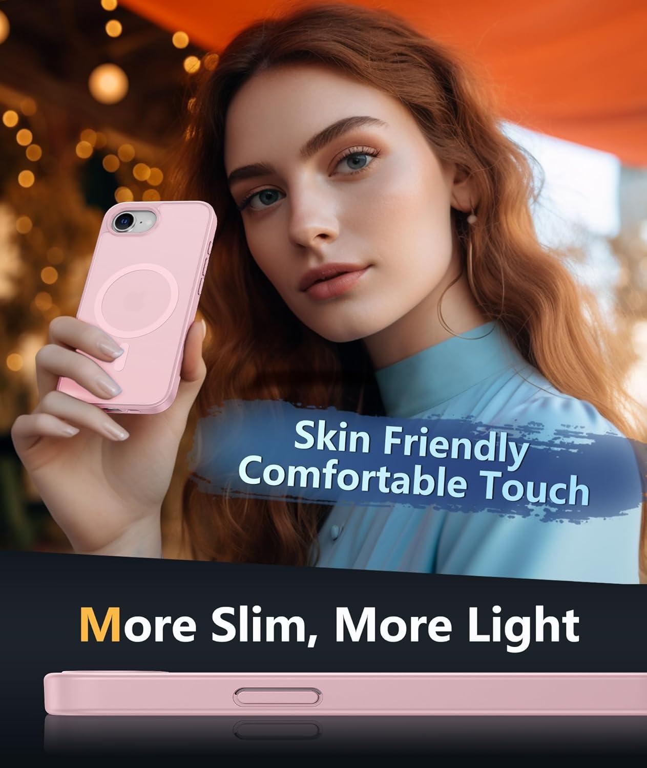 imageFNTCASE for iPhone 15 Pro Case Compatible with Magsafe Translucent Matte Magnetic Phone Cover Military Grade Drop Protection Shockproof Protective Cases BlackLight Pink
