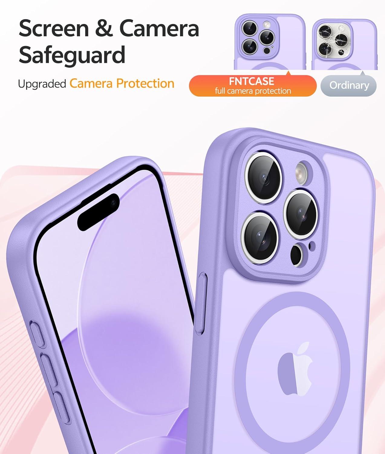 imageFNTCASE for iPhone 15 Pro Case Compatible with Magsafe Translucent Matte Magnetic Phone Cover Military Grade Drop Protection Shockproof Protective Cases BlackLight Purple