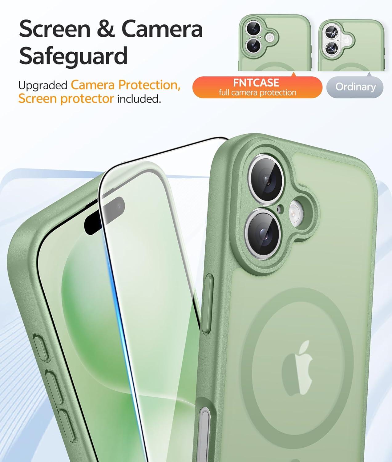 imageFNTCASE for iPhone 15 Pro Case Compatible with Magsafe Translucent Matte Magnetic Phone Cover Military Grade Drop Protection Shockproof Protective Cases BlackLight Moss
