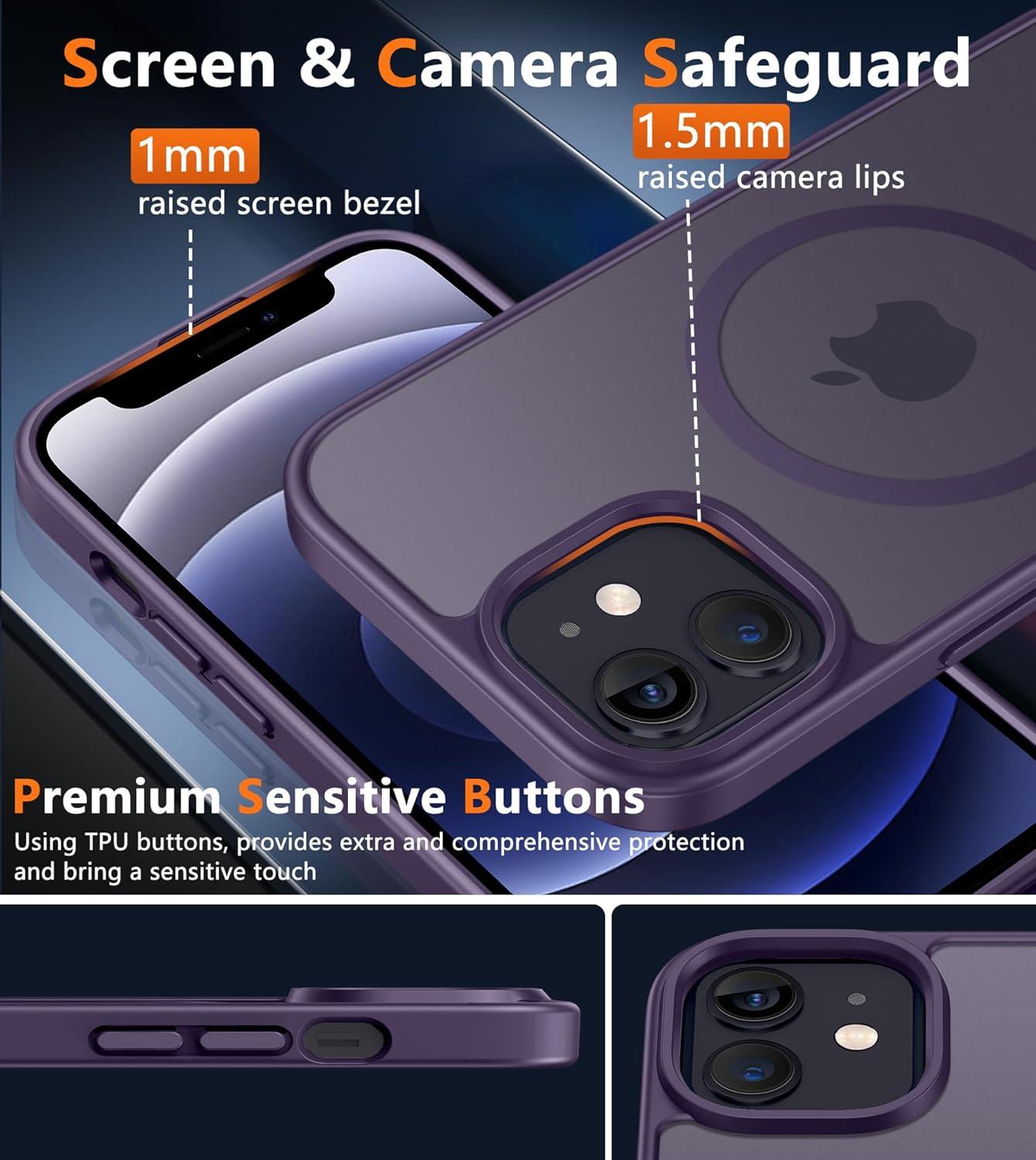 imageFNTCASE for iPhone 15 Pro Case Compatible with Magsafe Translucent Matte Magnetic Phone Cover Military Grade Drop Protection Shockproof Protective Cases BlackPurple