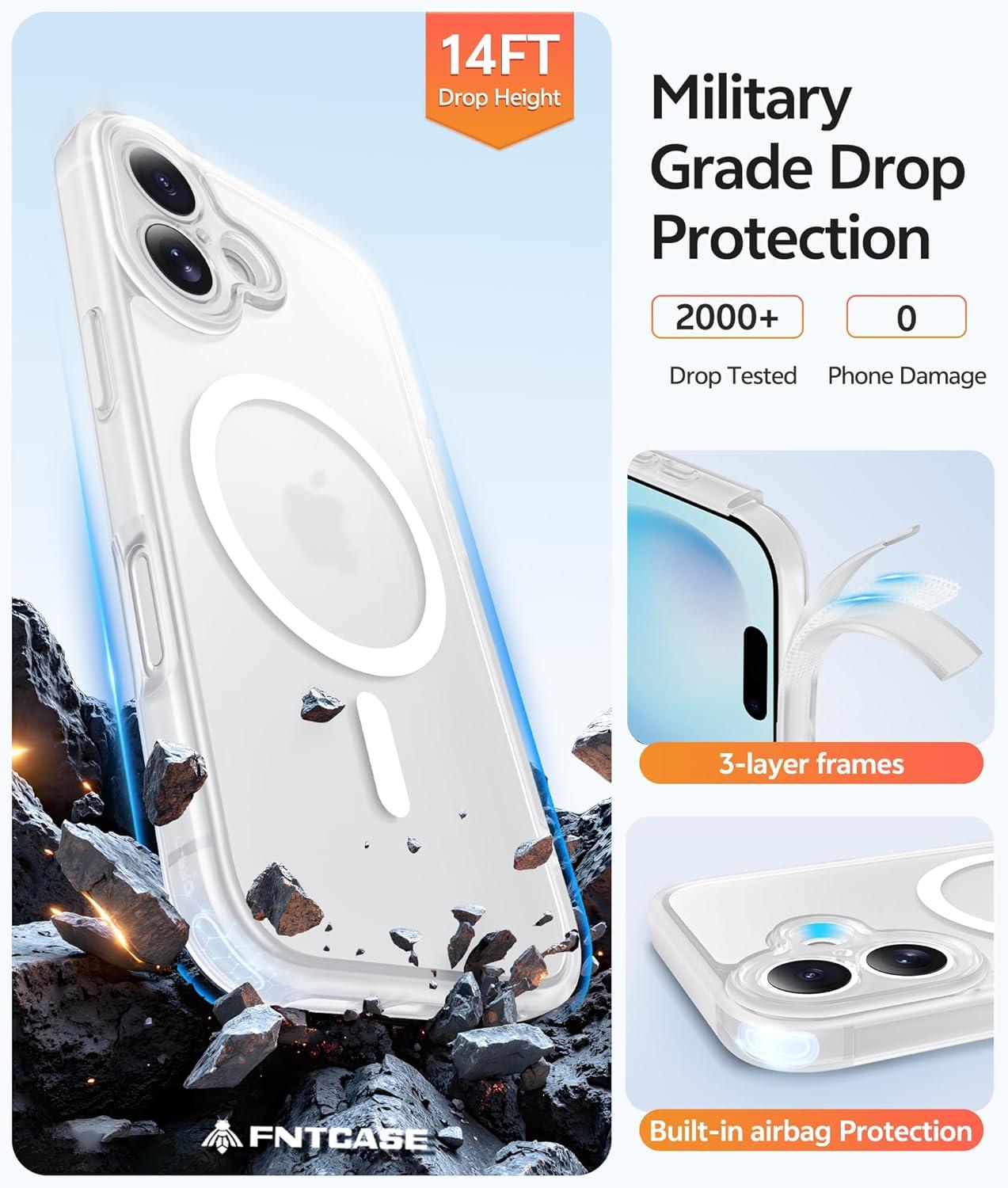imageFNTCASE for iPhone 15 Pro Case Compatible with Magsafe Translucent Matte Magnetic Phone Cover Military Grade Drop Protection Shockproof Protective Cases BlackWhite