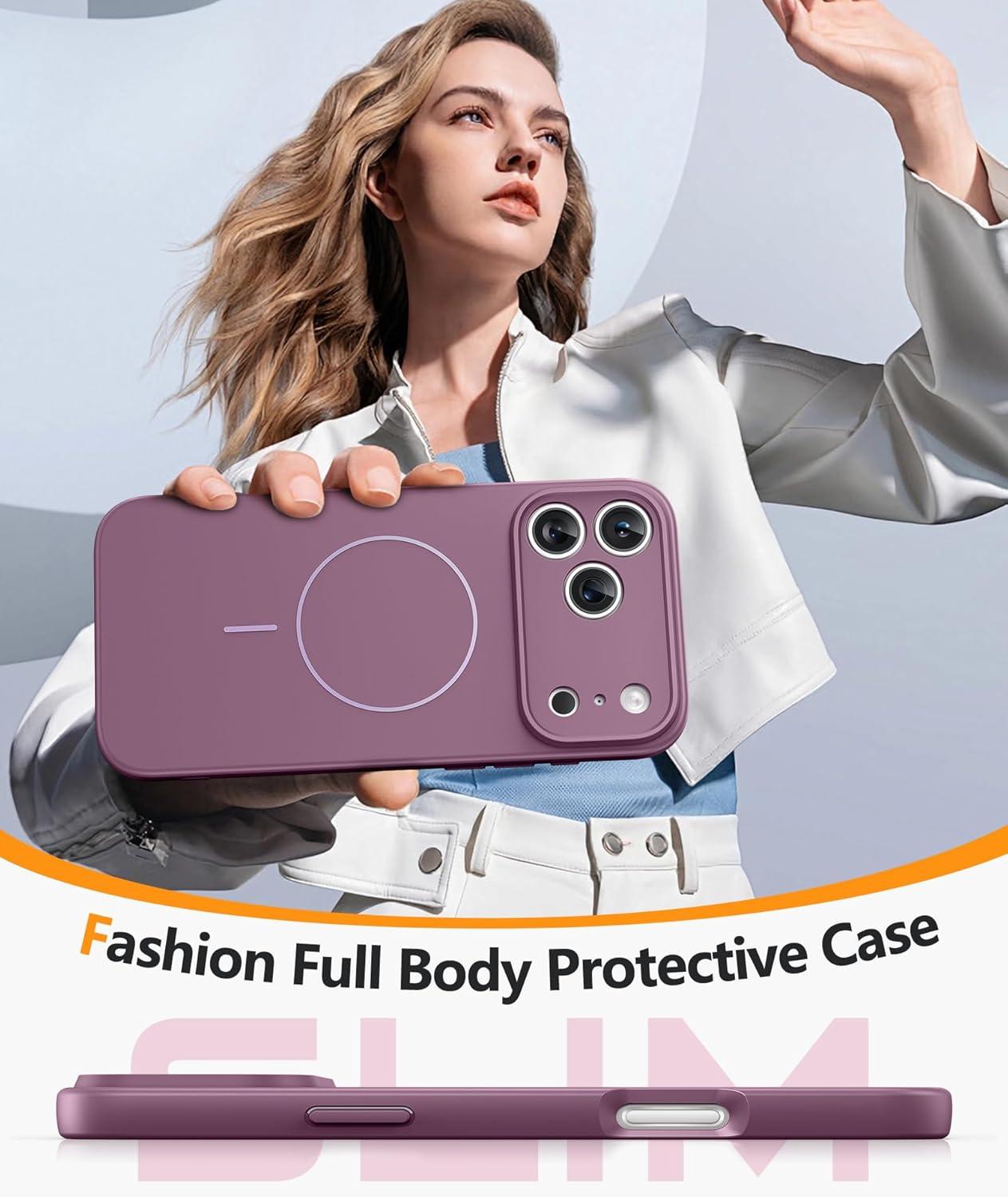imageFNTCASE for iPhone 15 Pro Case Compatible with Magsafe Translucent Matte Magnetic Phone Cover Military Grade Drop Protection Shockproof Protective Cases BlackFull Purple