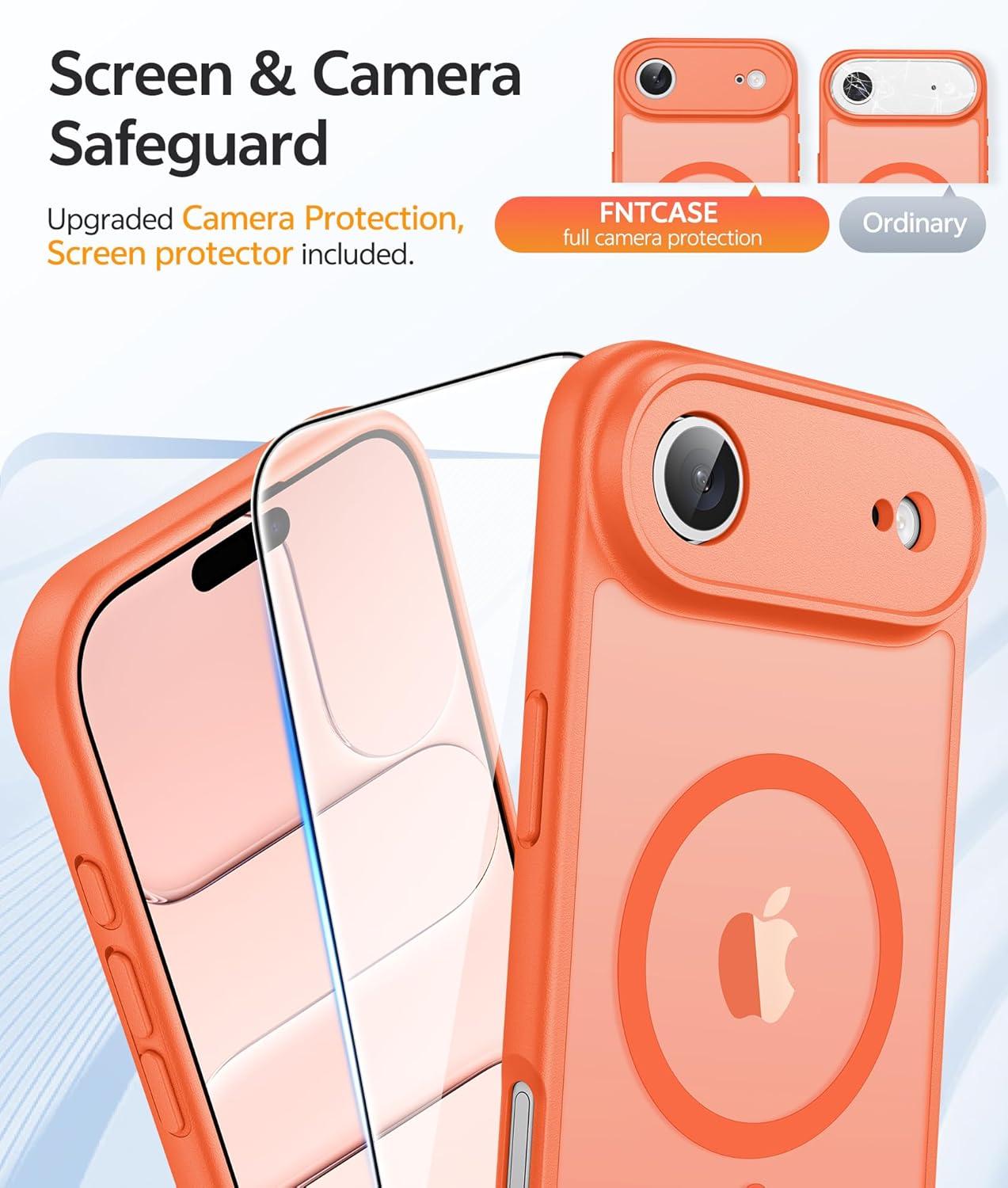 imageFNTCASE for iPhone 15 Pro Case Compatible with Magsafe Translucent Matte Magnetic Phone Cover Military Grade Drop Protection Shockproof Protective Cases BlackOrange