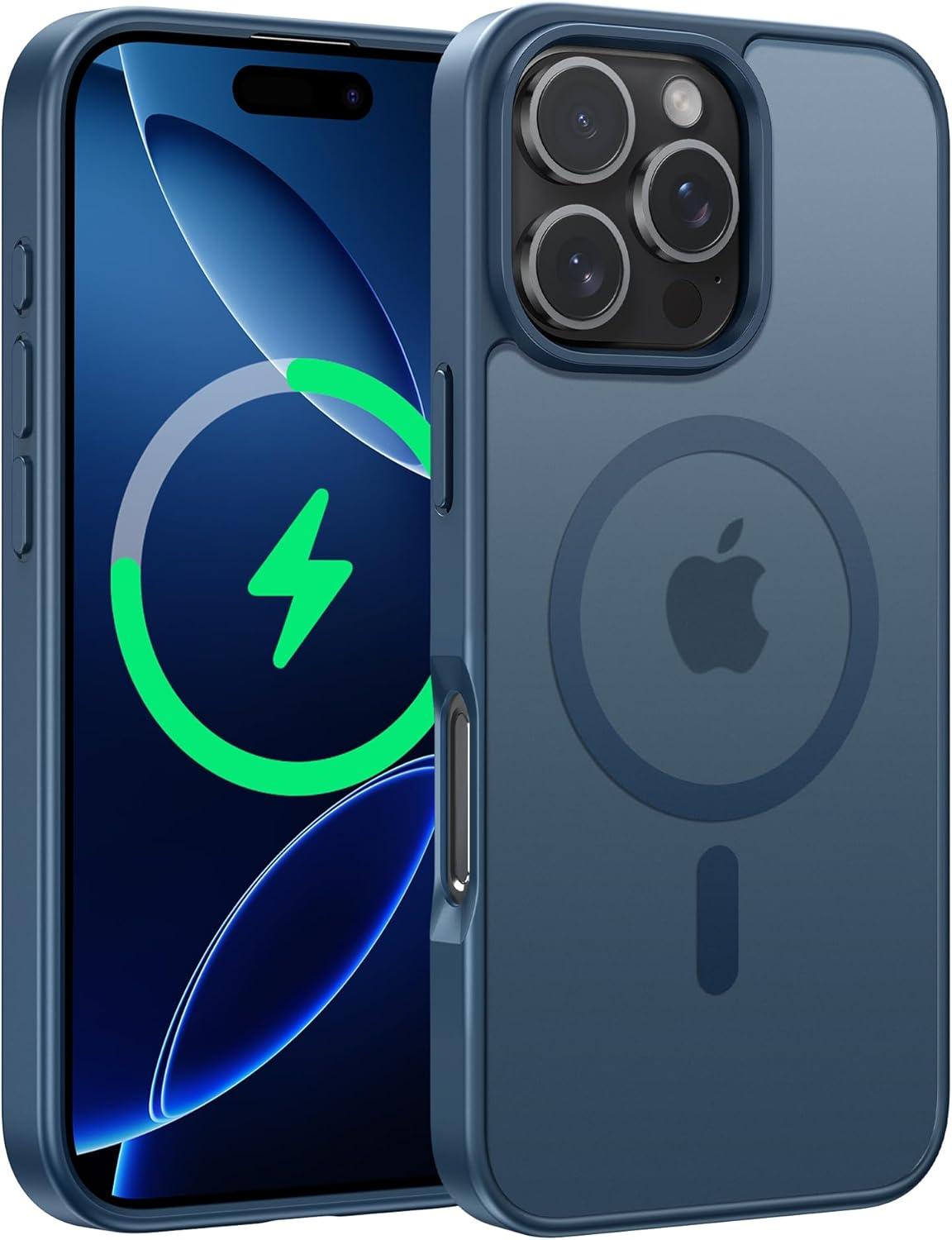 imageFNTCASE for iPhone 15 Pro Case Compatible with Magsafe Translucent Matte Magnetic Phone Cover Military Grade Drop Protection Shockproof Protective Cases BlackBlue