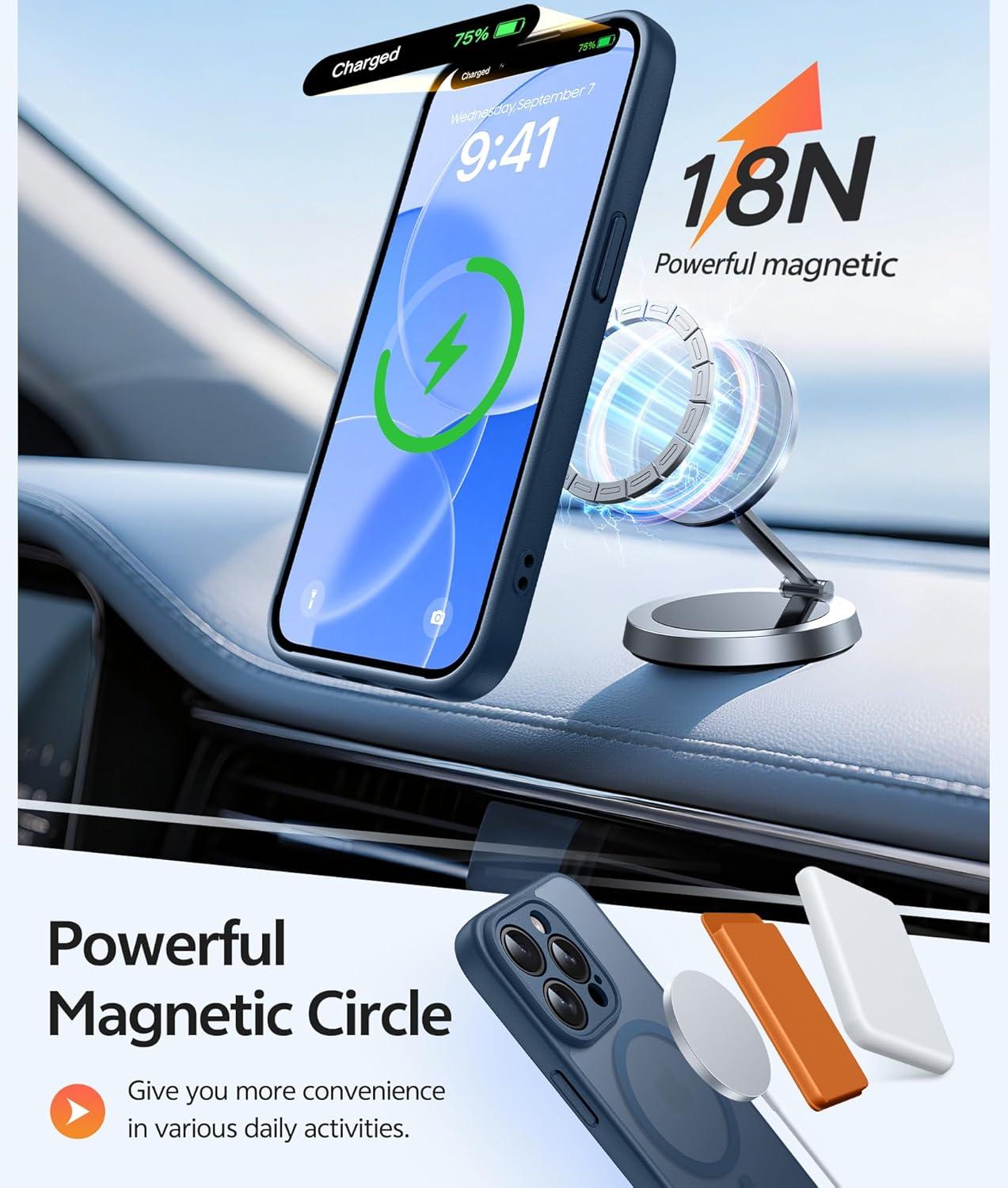 imageFNTCASE for iPhone 15 Pro Case Compatible with Magsafe Translucent Matte Magnetic Phone Cover Military Grade Drop Protection Shockproof Protective Cases BlackBlue