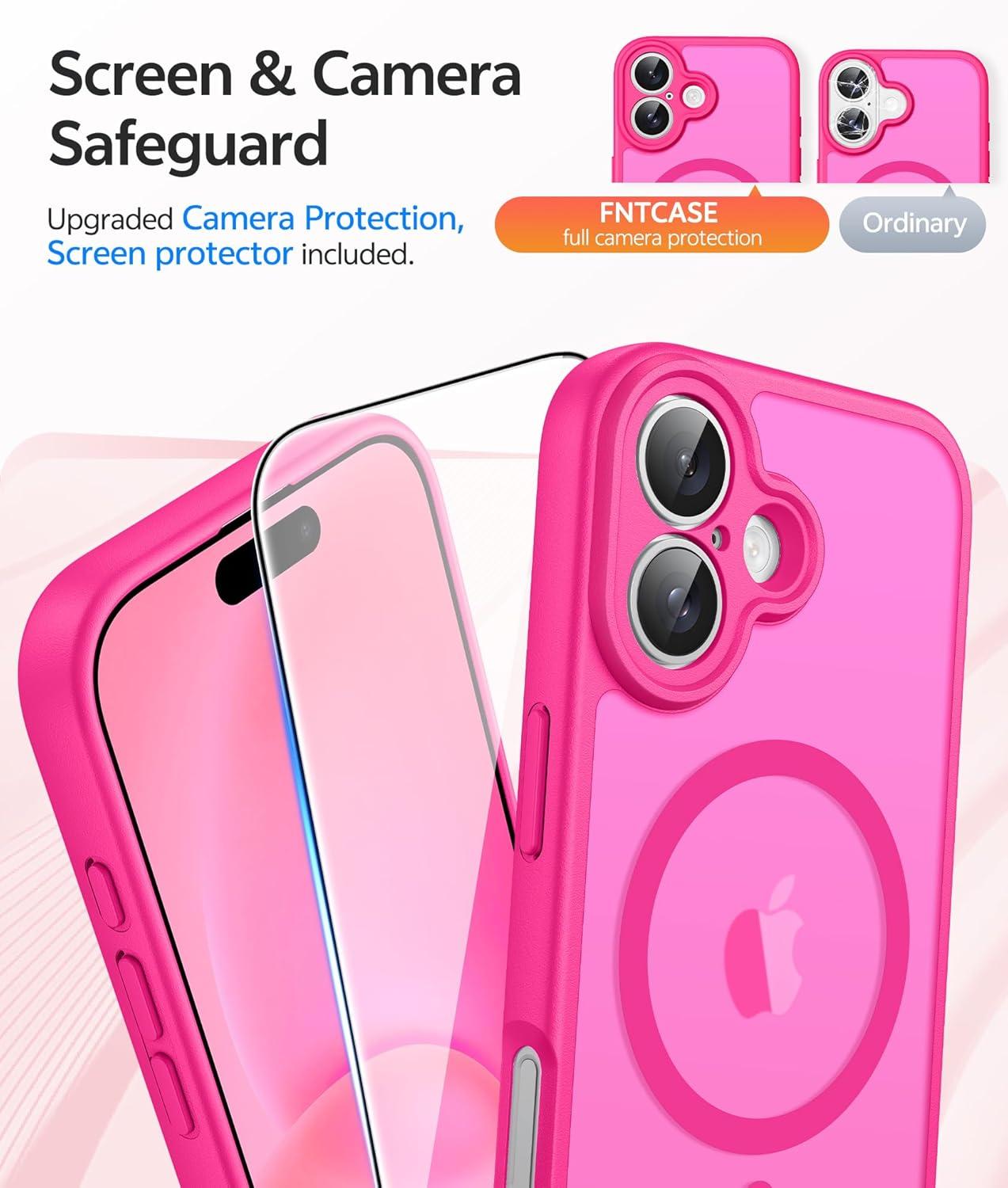 imageFNTCASE for iPhone 15 Pro Case Compatible with Magsafe Translucent Matte Magnetic Phone Cover Military Grade Drop Protection Shockproof Protective Cases BlackHot Pink