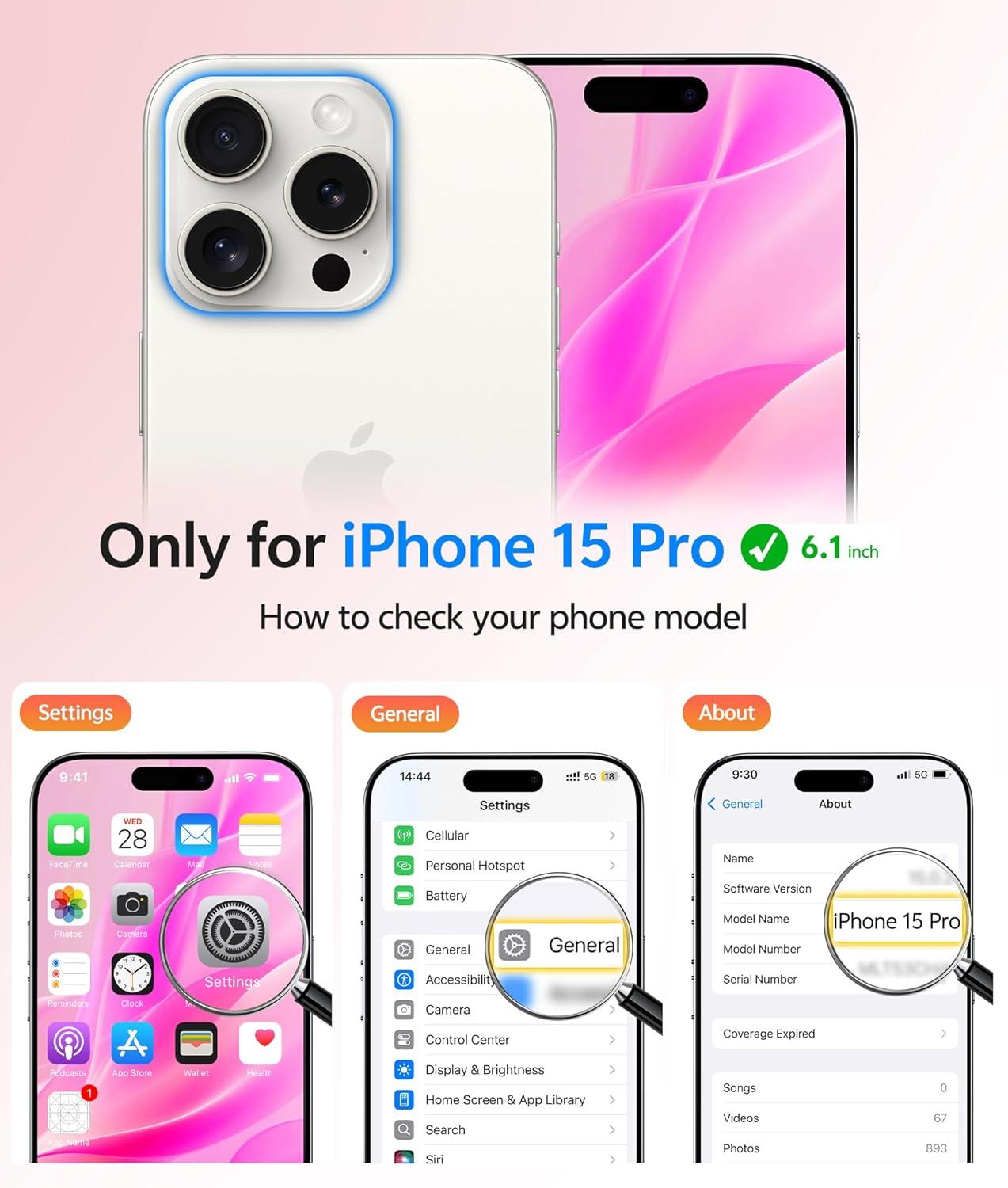 imageFNTCASE for iPhone 15 Pro Case Compatible with Magsafe Translucent Matte Magnetic Phone Cover Military Grade Drop Protection Shockproof Protective Cases BlackHot Pink