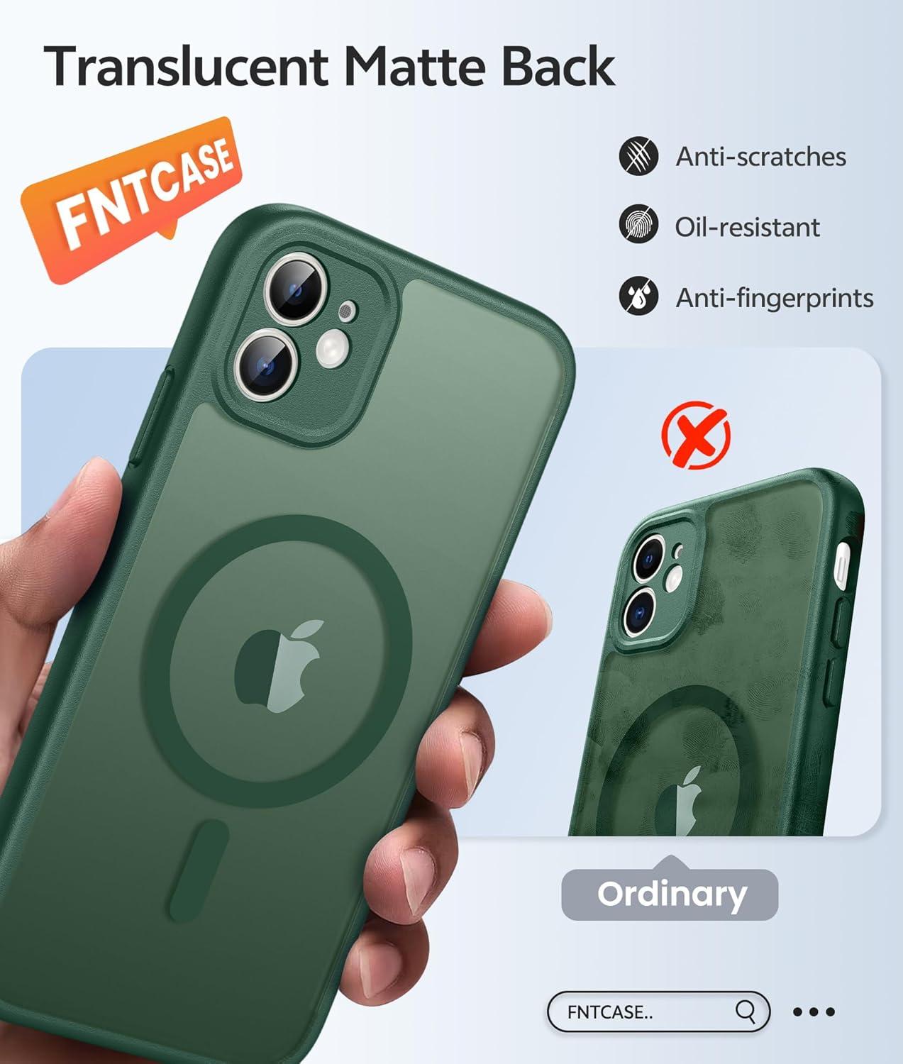imageFNTCASE for iPhone 15 Pro Case Compatible with Magsafe Translucent Matte Magnetic Phone Cover Military Grade Drop Protection Shockproof Protective Cases BlackGreen