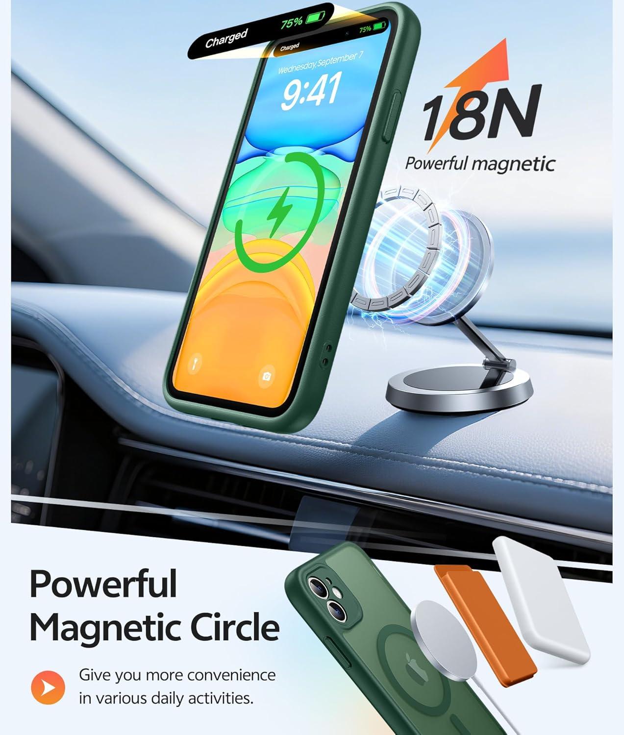 imageFNTCASE for iPhone 15 Pro Case Compatible with Magsafe Translucent Matte Magnetic Phone Cover Military Grade Drop Protection Shockproof Protective Cases BlackGreen