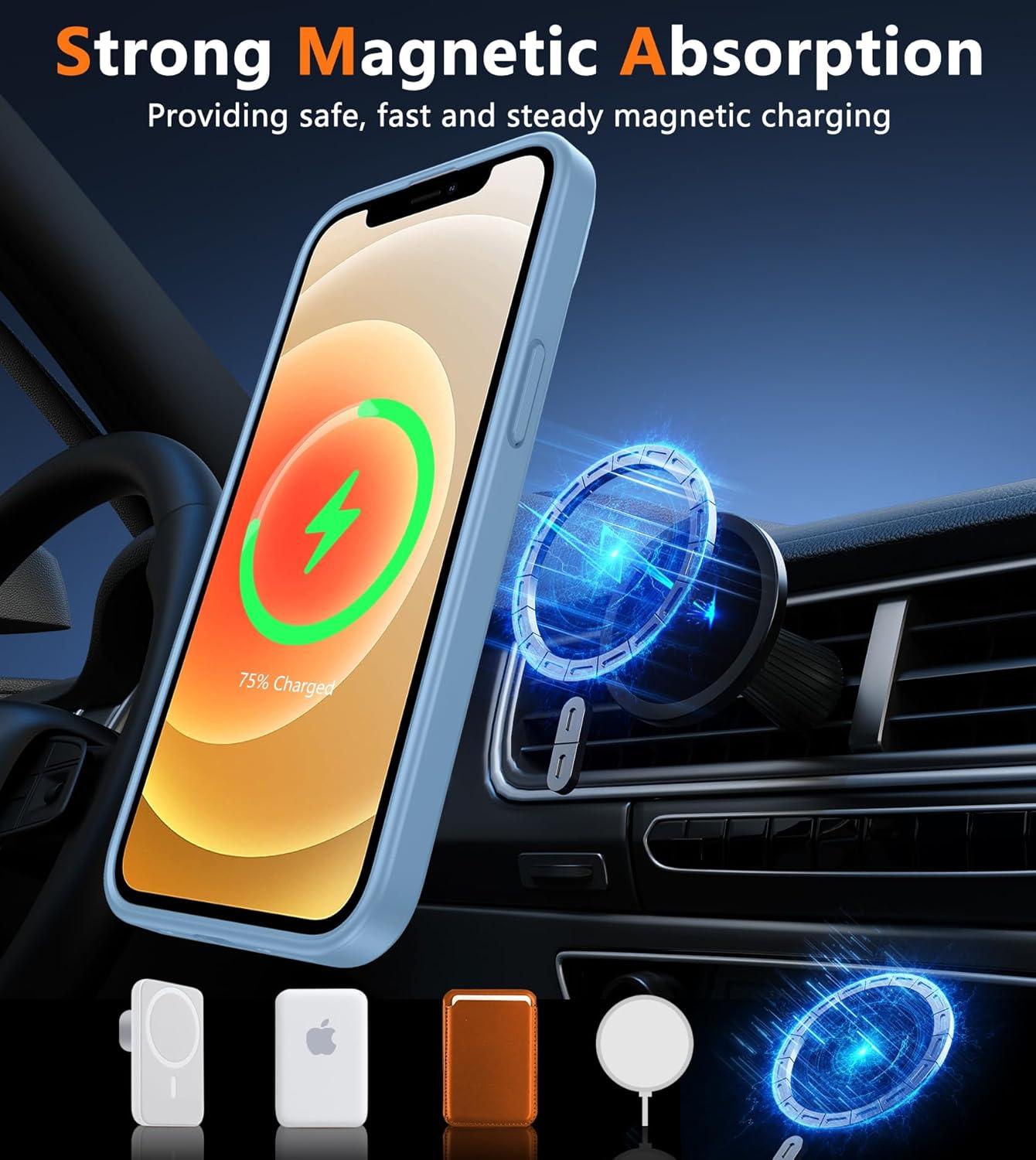 imageFNTCASE for iPhone 15 Pro Case Compatible with Magsafe Translucent Matte Magnetic Phone Cover Military Grade Drop Protection Shockproof Protective Cases BlackLight Blue