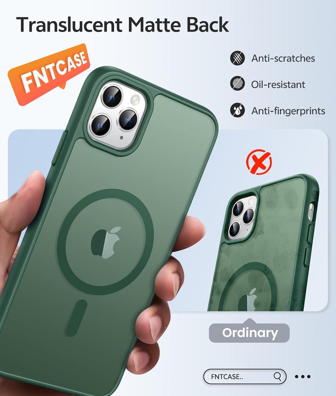 imageFNTCASE for iPhone 15 Pro Case Compatible with Magsafe Translucent Matte Magnetic Phone Cover Military Grade Drop Protection Shockproof Protective Cases BlackGreen