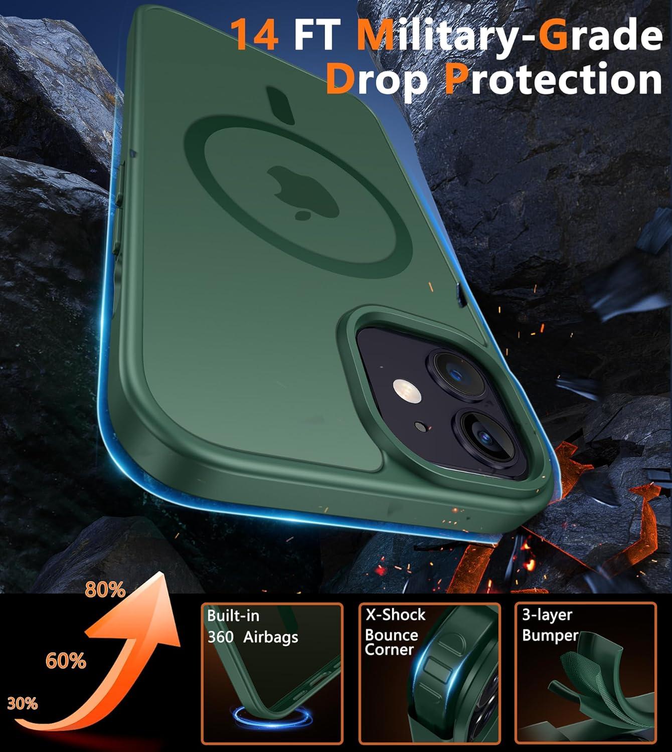 imageFNTCASE for iPhone 15 Pro Case Compatible with Magsafe Translucent Matte Magnetic Phone Cover Military Grade Drop Protection Shockproof Protective Cases BlackGreen