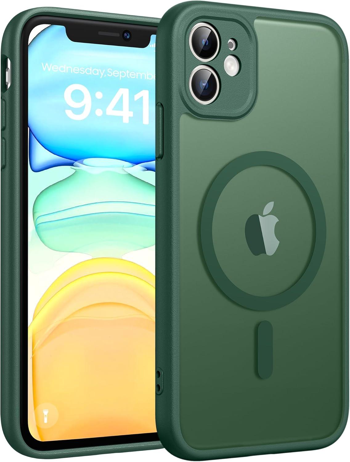 imageFNTCASE for iPhone 15 Pro Case Compatible with Magsafe Translucent Matte Magnetic Phone Cover Military Grade Drop Protection Shockproof Protective Cases BlackGreen