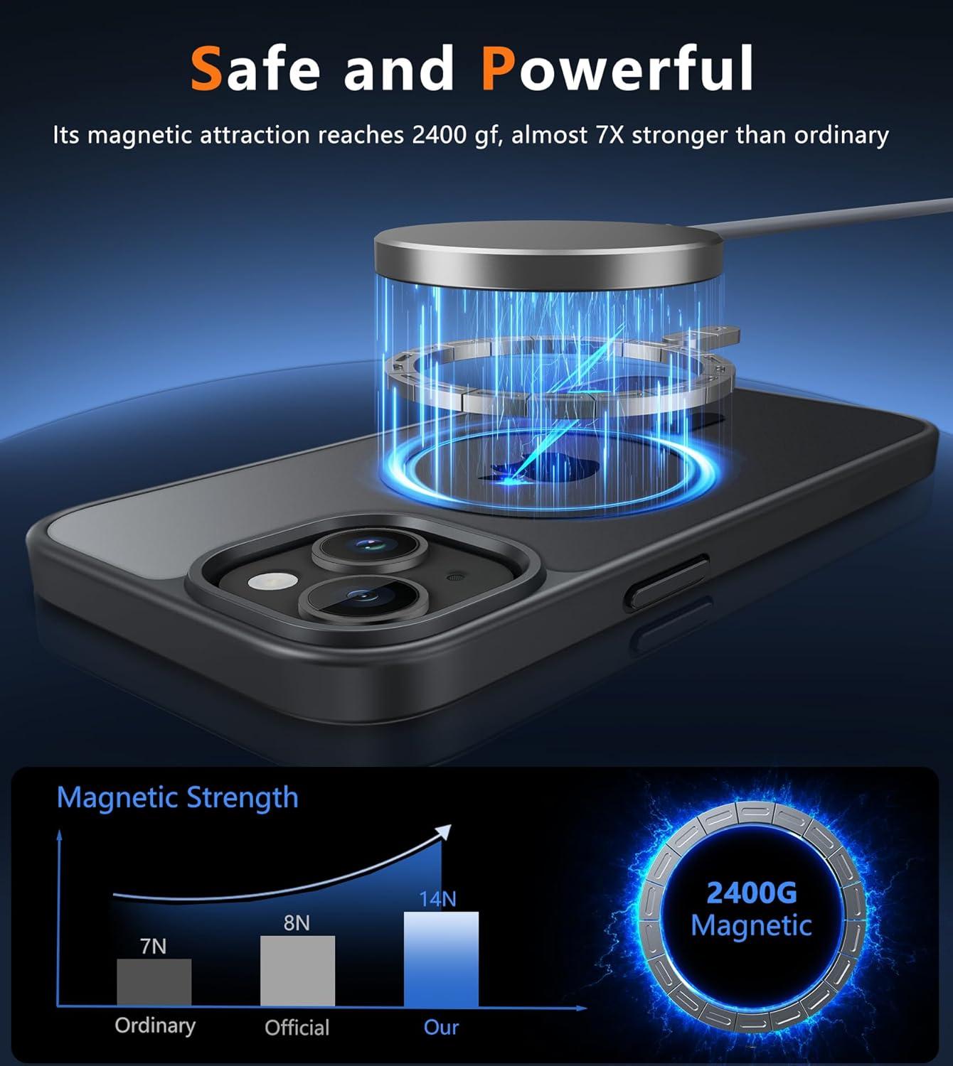 imageFNTCASE for iPhone 15 Pro Case Compatible with Magsafe Translucent Matte Magnetic Phone Cover Military Grade Drop Protection Shockproof Protective Cases BlackBlack