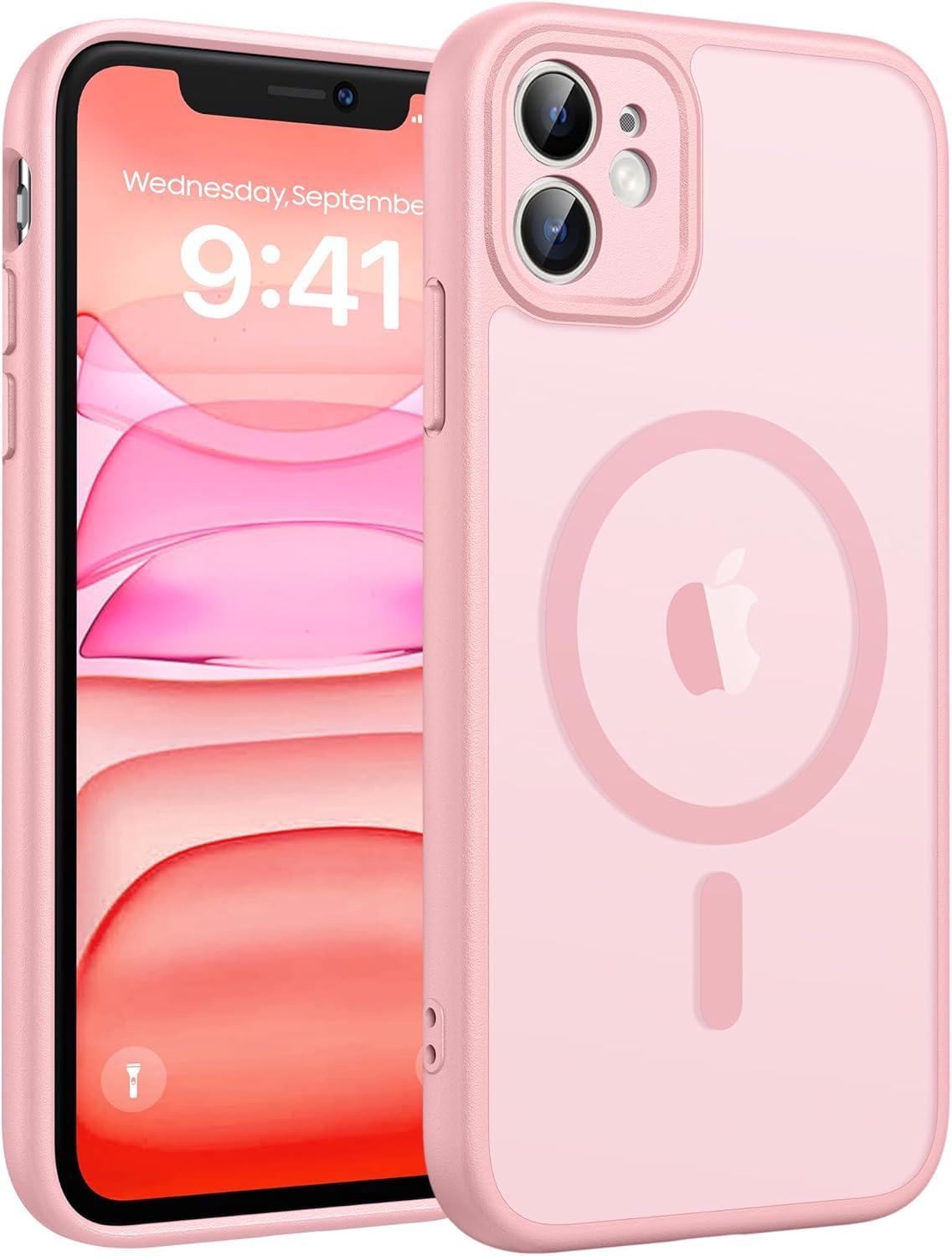 imageFNTCASE for iPhone 15 Pro Case Compatible with Magsafe Translucent Matte Magnetic Phone Cover Military Grade Drop Protection Shockproof Protective Cases BlackLight Pink