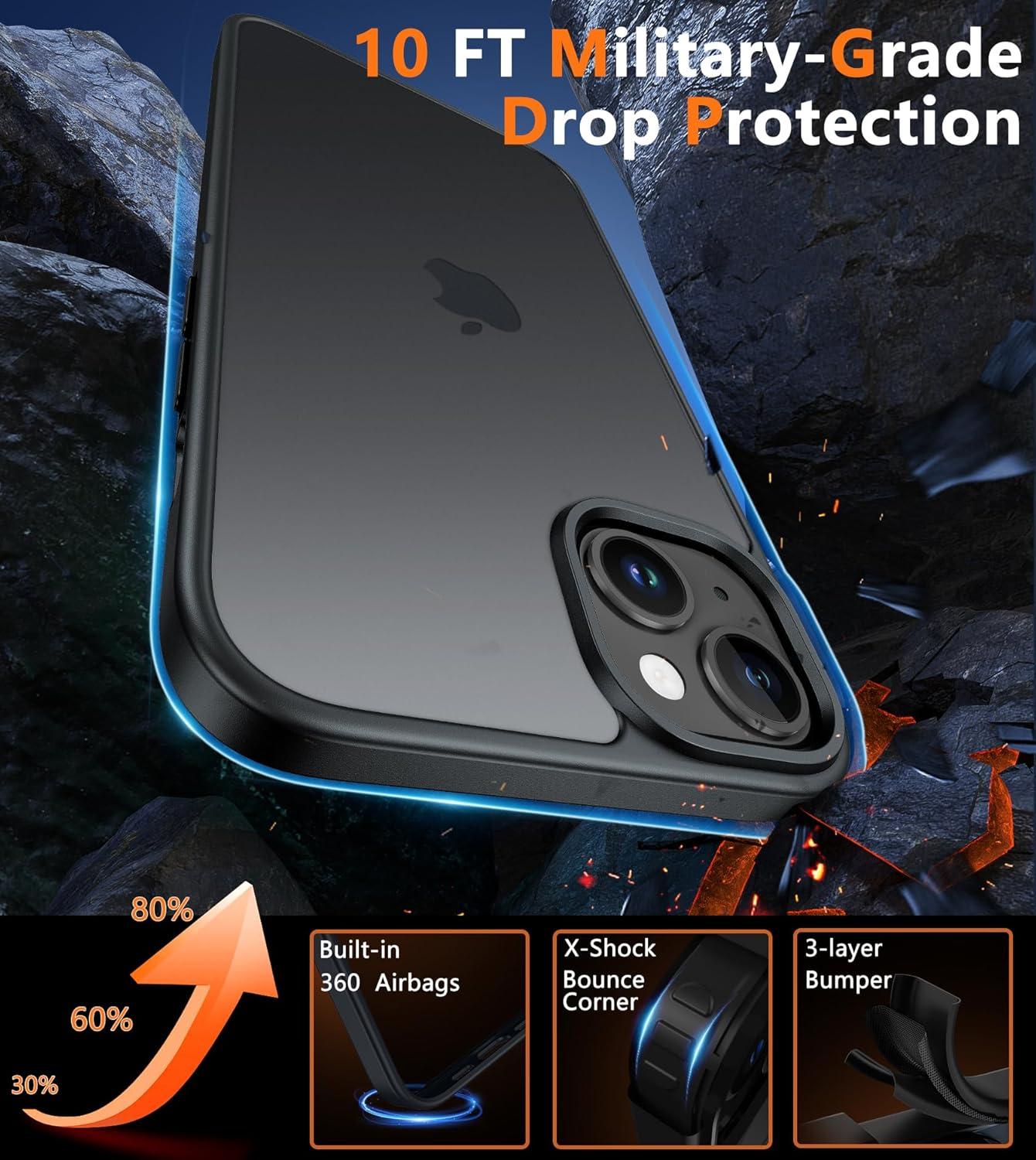 imageFNTCASE for iPhone 15 Pro Case Compatible with Magsafe Translucent Matte Magnetic Phone Cover Military Grade Drop Protection Shockproof Protective Cases BlackBlack Matte