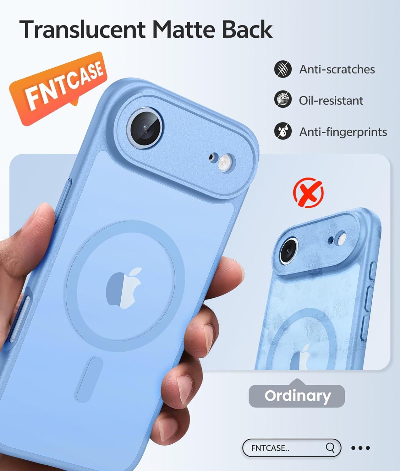 imageFNTCASE for iPhone 15 Pro Case Compatible with Magsafe Translucent Matte Magnetic Phone Cover Military Grade Drop Protection Shockproof Protective Cases BlackLight Blue