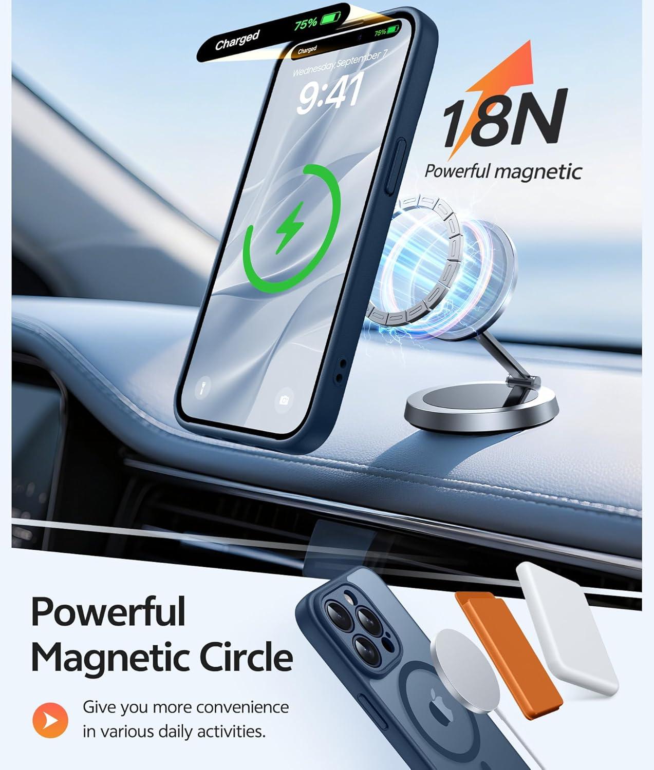 imageFNTCASE for iPhone 15 Pro Case Compatible with Magsafe Translucent Matte Magnetic Phone Cover Military Grade Drop Protection Shockproof Protective Cases BlackBlue