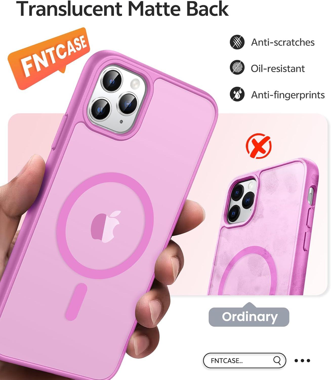 imageFNTCASE for iPhone 15 Pro Case Compatible with Magsafe Translucent Matte Magnetic Phone Cover Military Grade Drop Protection Shockproof Protective Cases BlackPink