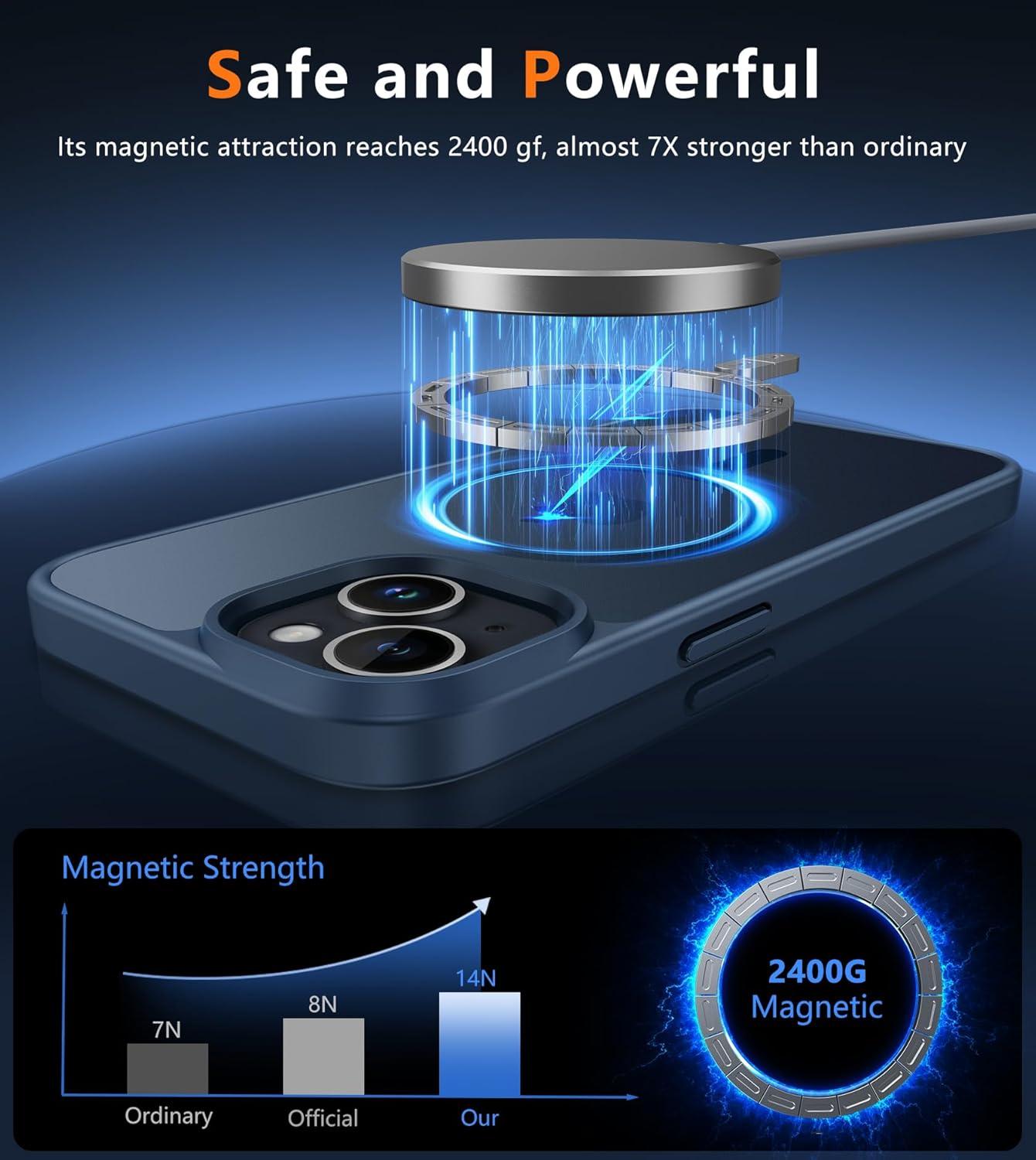 imageFNTCASE for iPhone 15 Pro Case Compatible with Magsafe Translucent Matte Magnetic Phone Cover Military Grade Drop Protection Shockproof Protective Cases BlackBlue