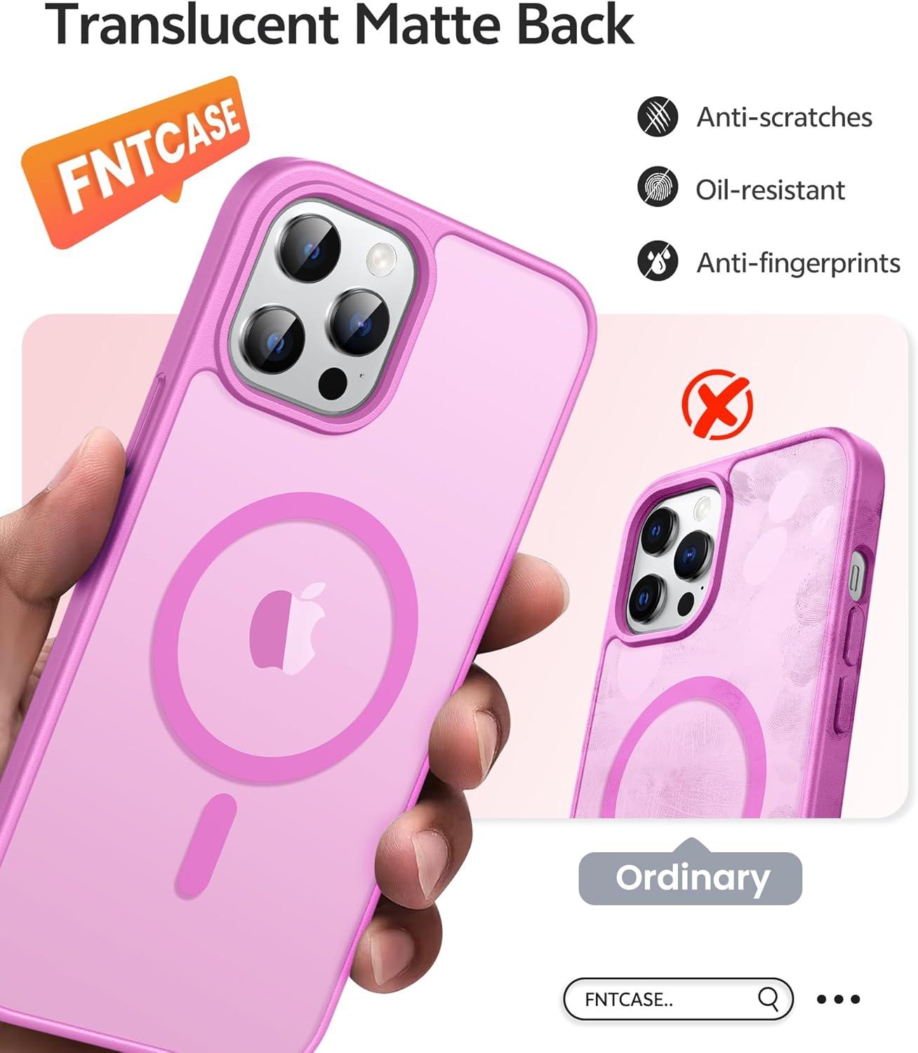imageFNTCASE for iPhone 15 Pro Case Compatible with Magsafe Translucent Matte Magnetic Phone Cover Military Grade Drop Protection Shockproof Protective Cases BlackPink