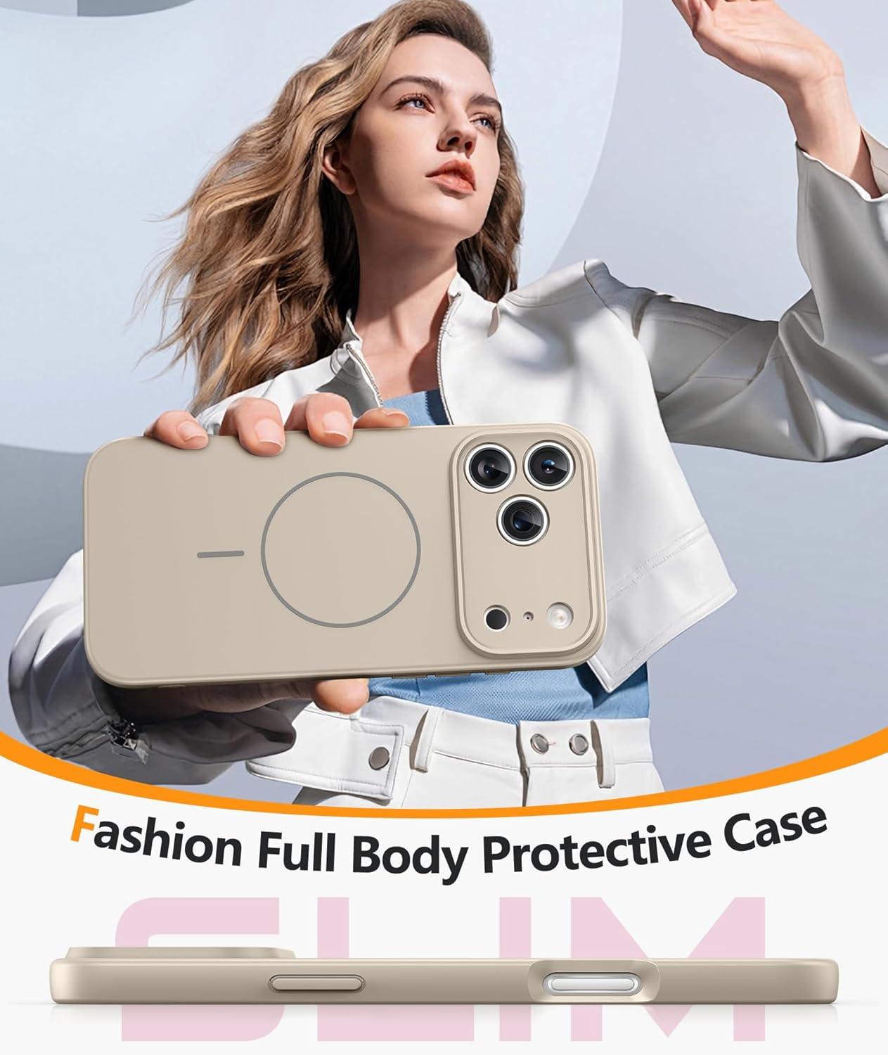 imageFNTCASE for iPhone 15 Pro Case Compatible with Magsafe Translucent Matte Magnetic Phone Cover Military Grade Drop Protection Shockproof Protective Cases BlackFull White