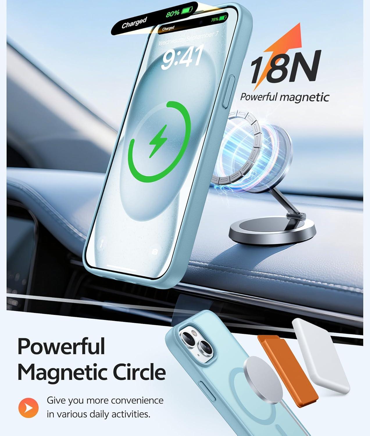imageFNTCASE for iPhone 15 Pro Case Compatible with Magsafe Translucent Matte Magnetic Phone Cover Military Grade Drop Protection Shockproof Protective Cases BlackTeal