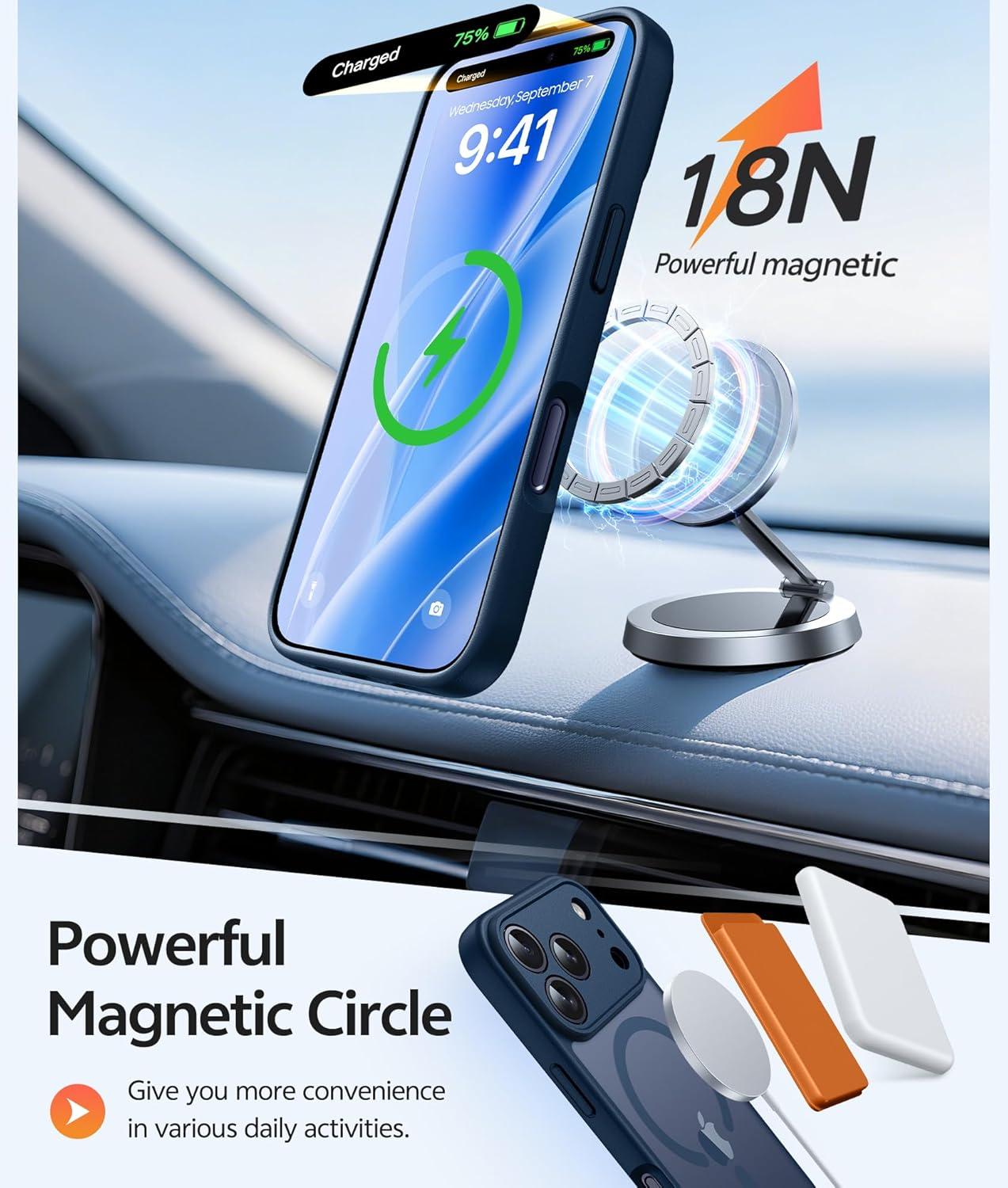 imageFNTCASE for iPhone 15 Pro Case Compatible with Magsafe Translucent Matte Magnetic Phone Cover Military Grade Drop Protection Shockproof Protective Cases BlackBlue
