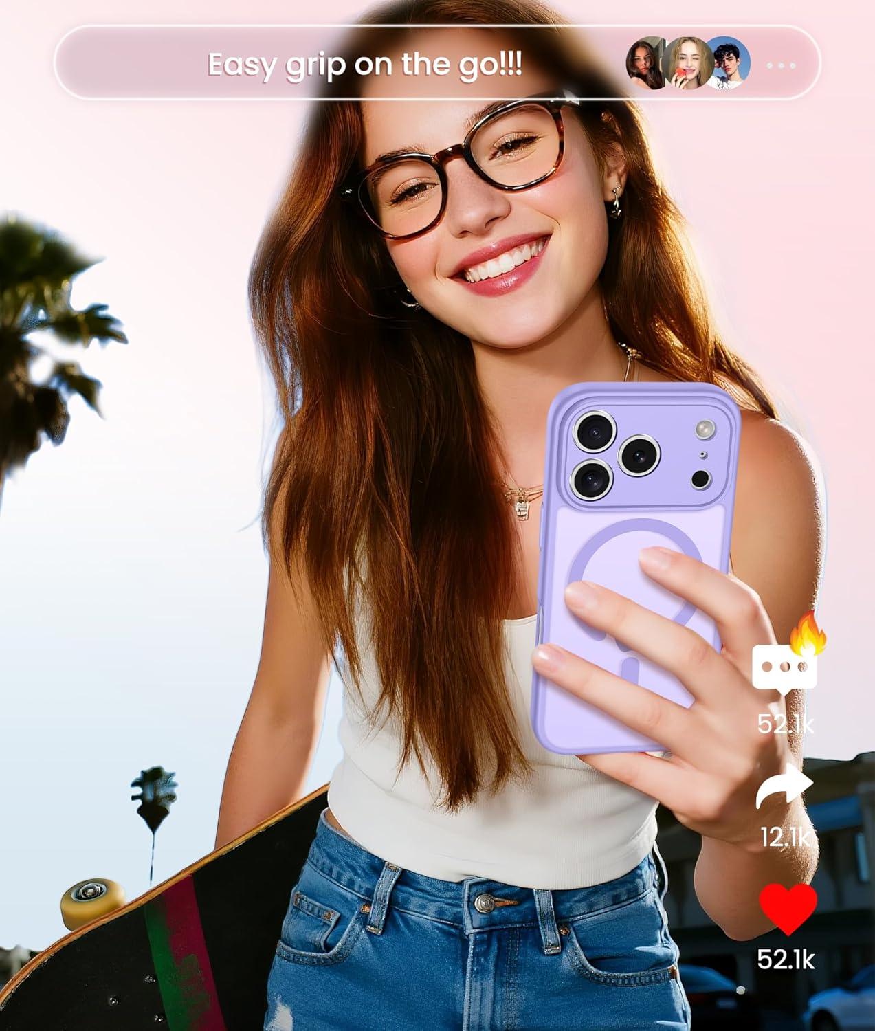 imageFNTCASE for iPhone 15 Pro Case Compatible with Magsafe Translucent Matte Magnetic Phone Cover Military Grade Drop Protection Shockproof Protective Cases BlackLight Purple