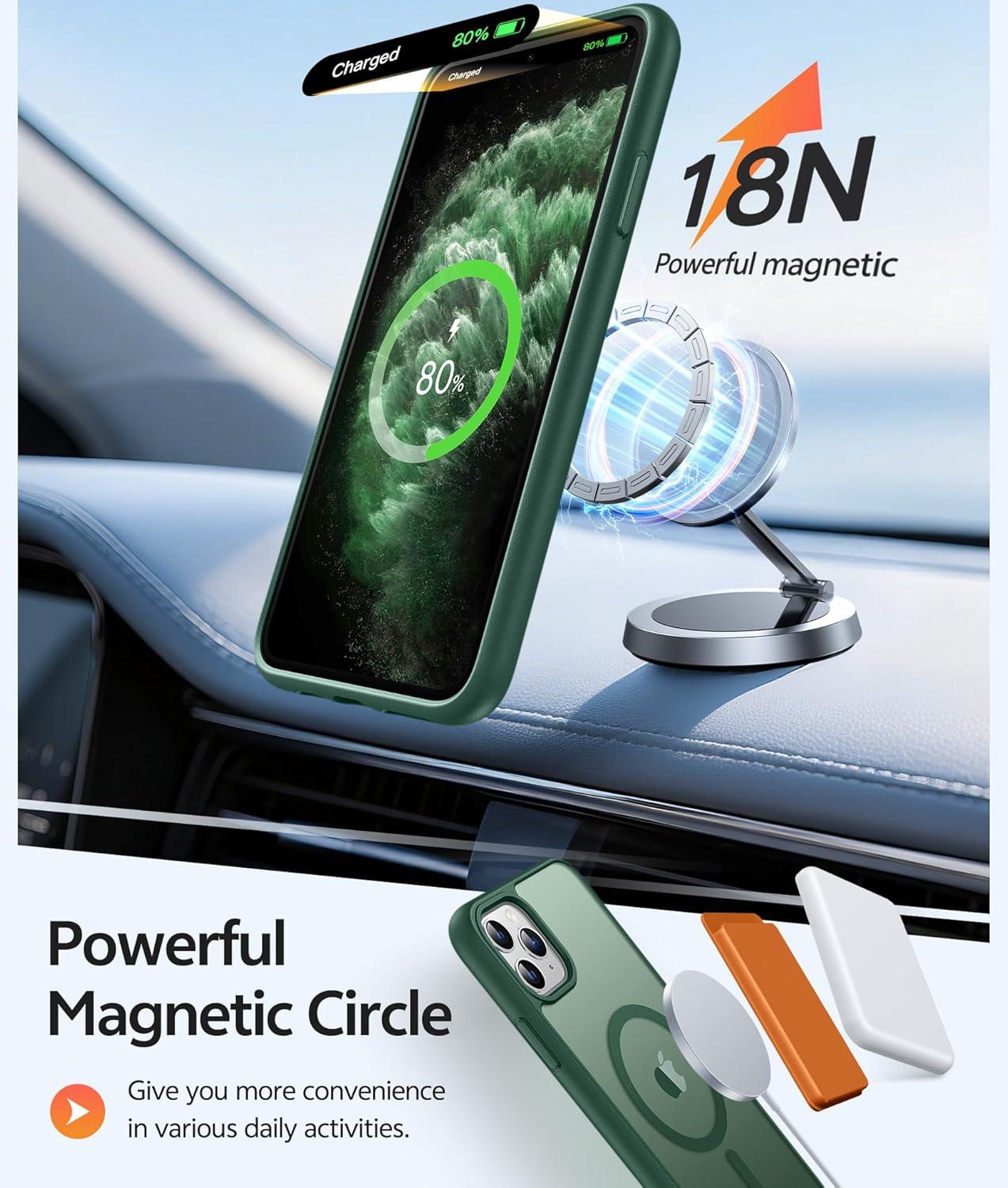 imageFNTCASE for iPhone 15 Pro Case Compatible with Magsafe Translucent Matte Magnetic Phone Cover Military Grade Drop Protection Shockproof Protective Cases BlackGreen
