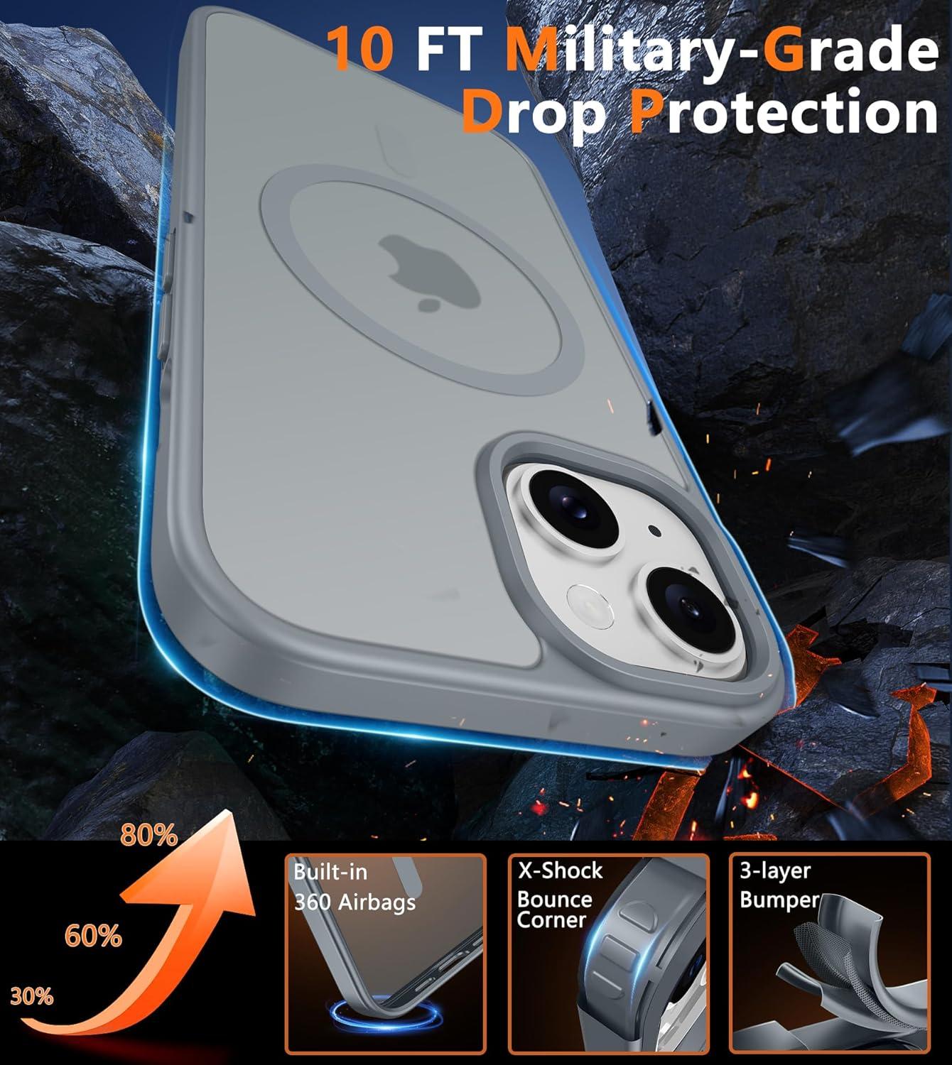 imageFNTCASE for iPhone 15 Pro Case Compatible with Magsafe Translucent Matte Magnetic Phone Cover Military Grade Drop Protection Shockproof Protective Cases BlackGray