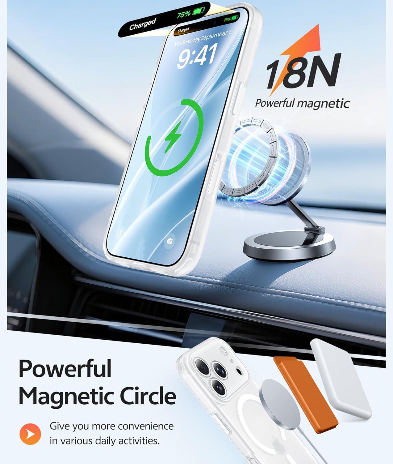 imageFNTCASE for iPhone 15 Pro Case Compatible with Magsafe Translucent Matte Magnetic Phone Cover Military Grade Drop Protection Shockproof Protective Cases BlackWhite