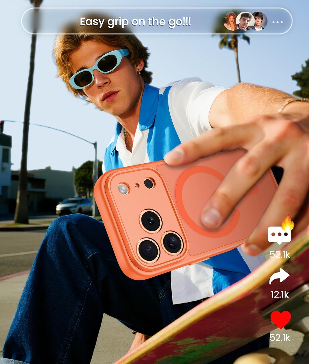 imageFNTCASE for iPhone 15 Pro Case Compatible with Magsafe Translucent Matte Magnetic Phone Cover Military Grade Drop Protection Shockproof Protective Cases BlackOrange