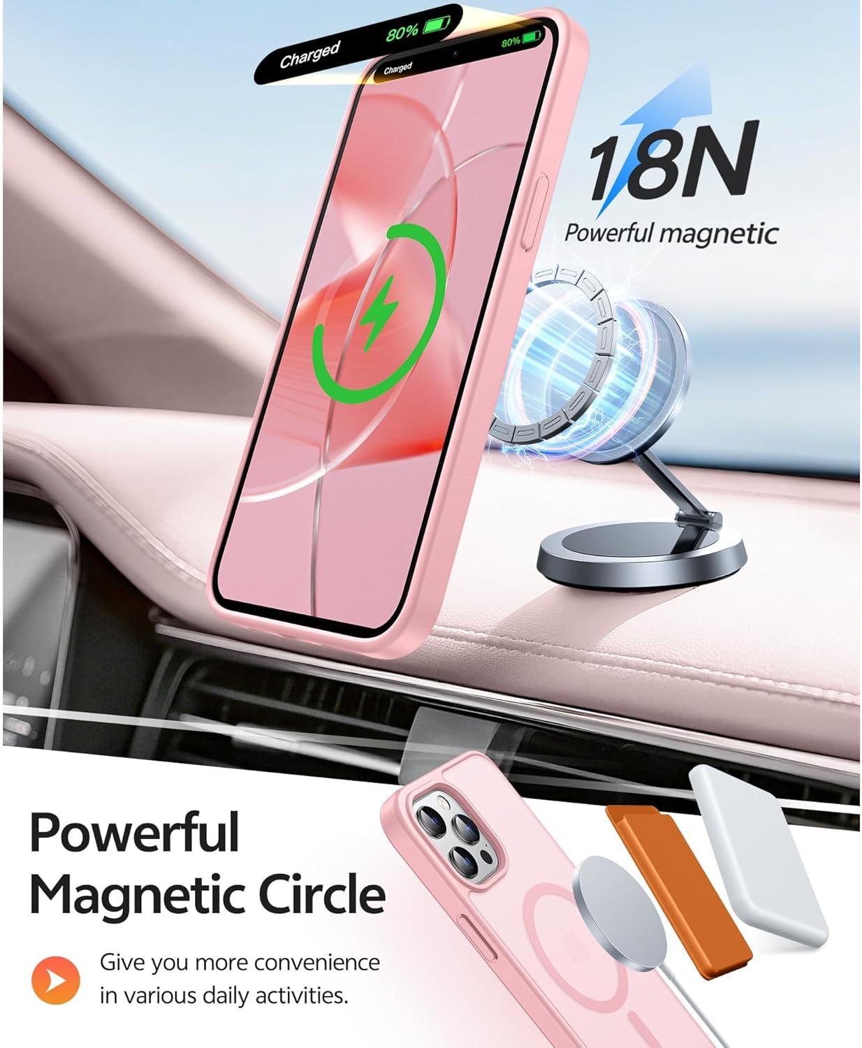 imageFNTCASE for iPhone 15 Pro Case Compatible with Magsafe Translucent Matte Magnetic Phone Cover Military Grade Drop Protection Shockproof Protective Cases BlackLight Pink