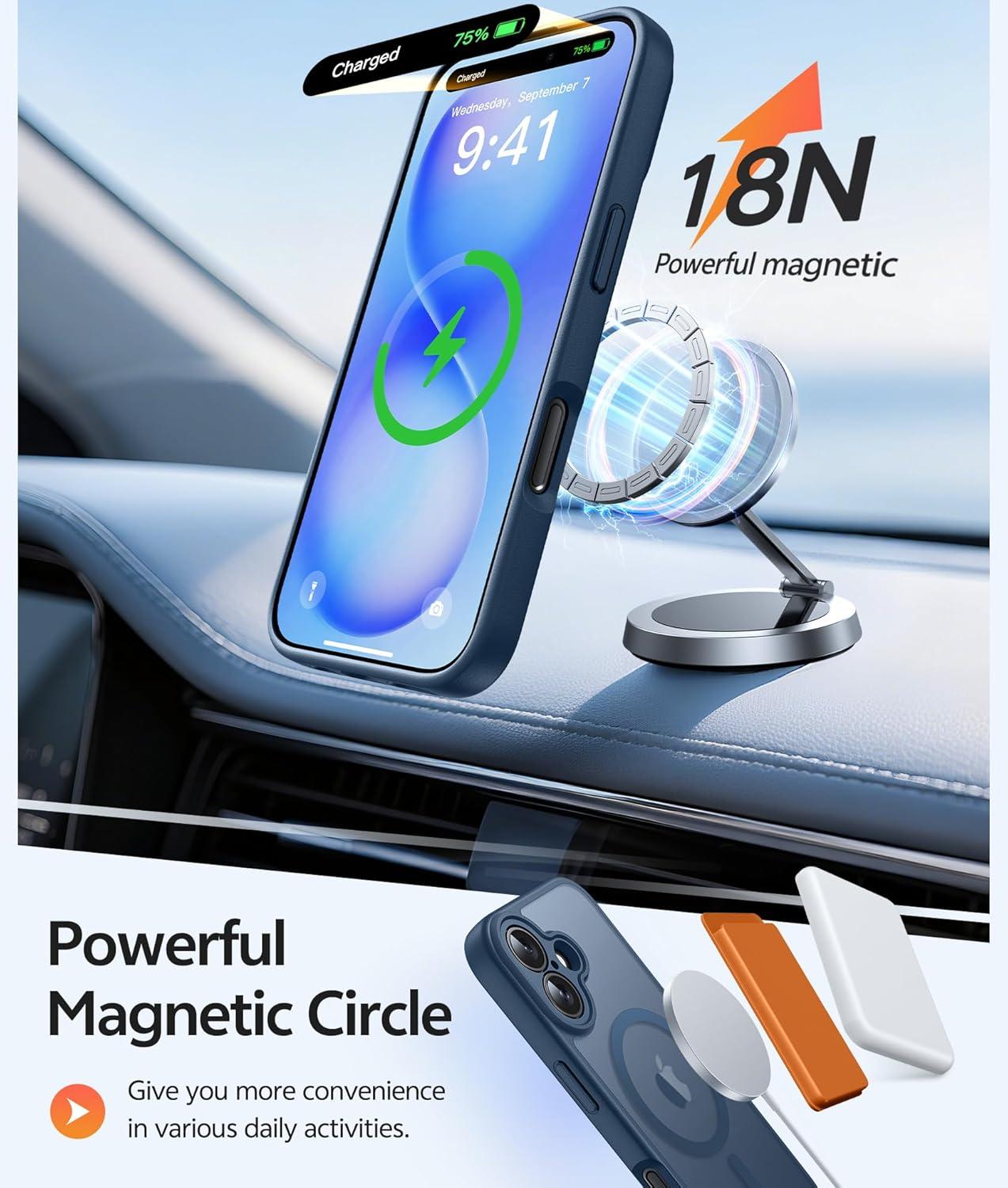 imageFNTCASE for iPhone 15 Pro Case Compatible with Magsafe Translucent Matte Magnetic Phone Cover Military Grade Drop Protection Shockproof Protective Cases BlackBlue