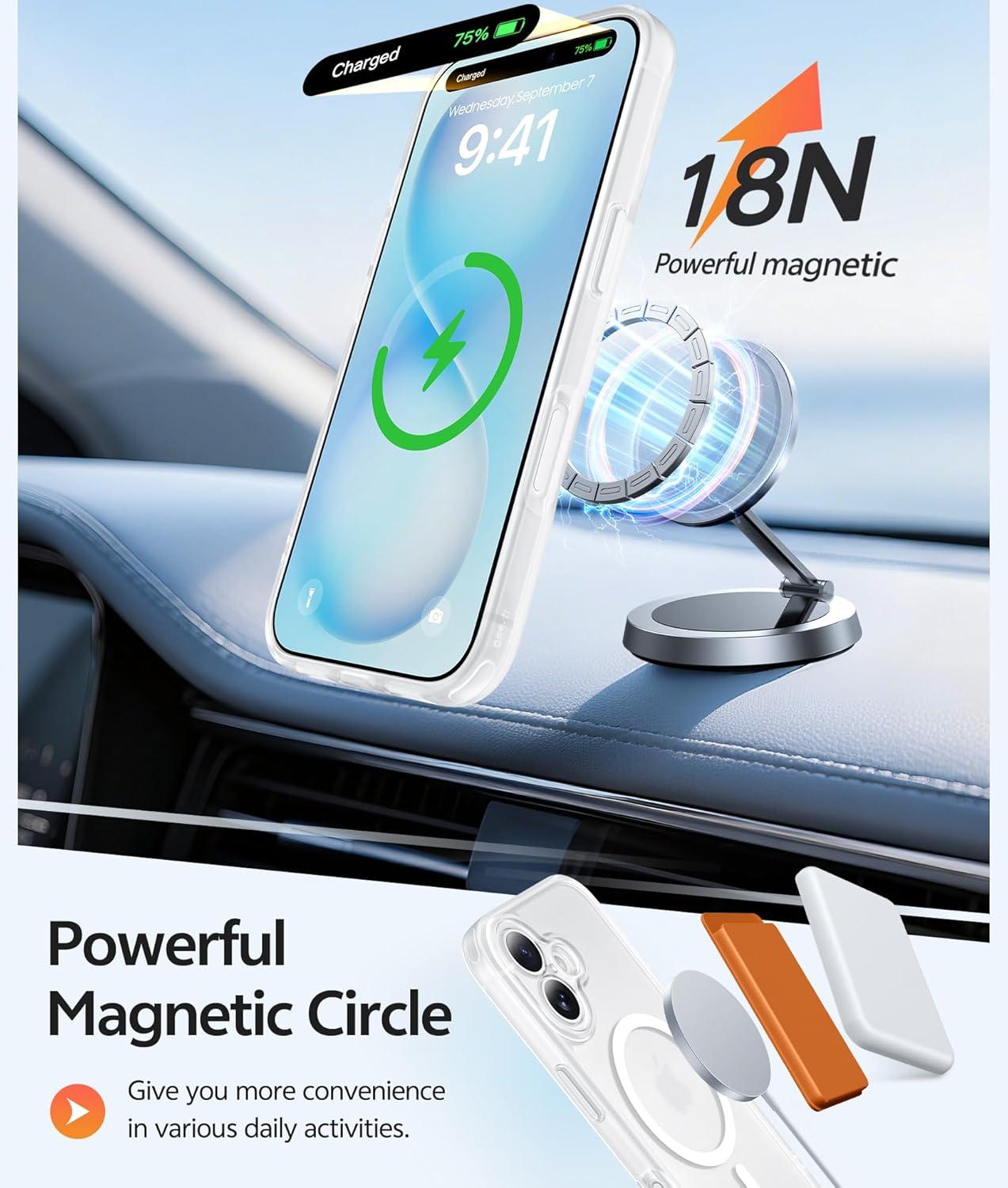 imageFNTCASE for iPhone 15 Pro Case Compatible with Magsafe Translucent Matte Magnetic Phone Cover Military Grade Drop Protection Shockproof Protective Cases BlackWhite