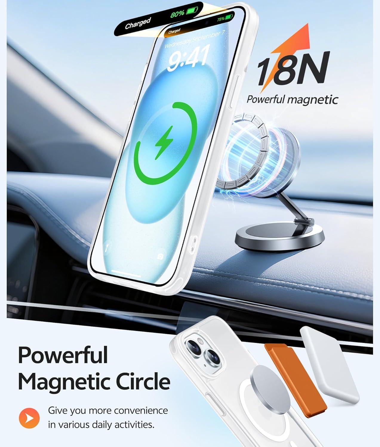 imageFNTCASE for iPhone 15 Pro Case Compatible with Magsafe Translucent Matte Magnetic Phone Cover Military Grade Drop Protection Shockproof Protective Cases BlackWhite