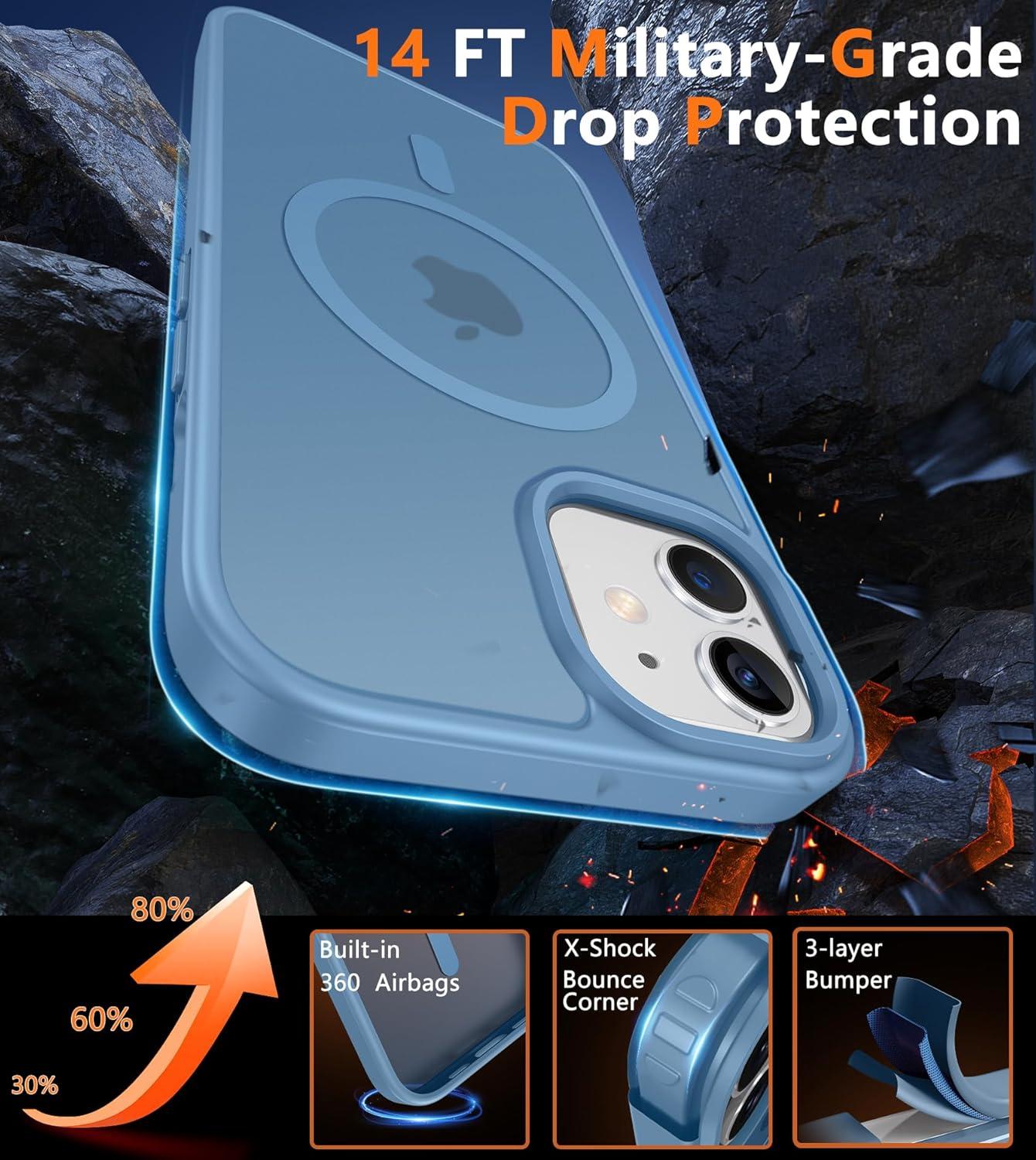 imageFNTCASE for iPhone 15 Pro Case Compatible with Magsafe Translucent Matte Magnetic Phone Cover Military Grade Drop Protection Shockproof Protective Cases BlackLight Blue