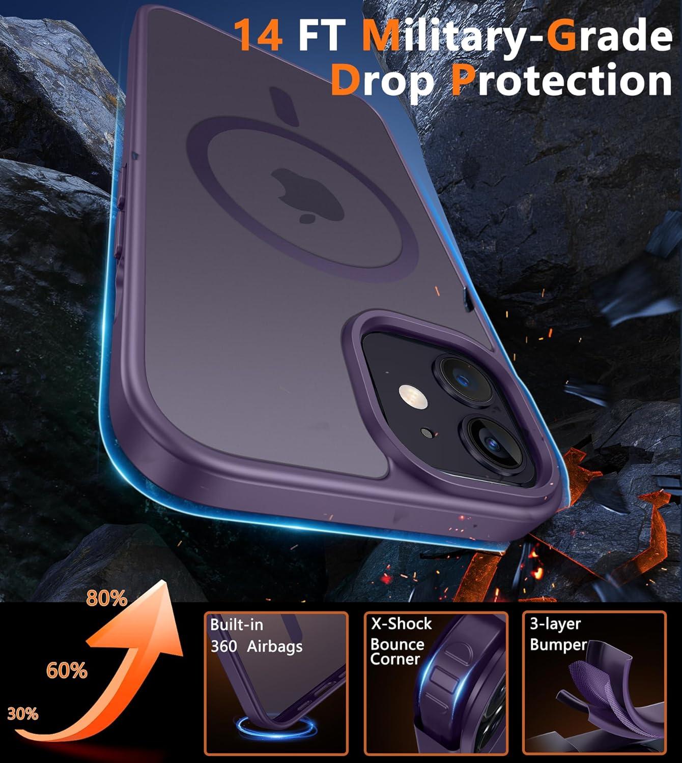 imageFNTCASE for iPhone 15 Pro Case Compatible with Magsafe Translucent Matte Magnetic Phone Cover Military Grade Drop Protection Shockproof Protective Cases BlackPurple