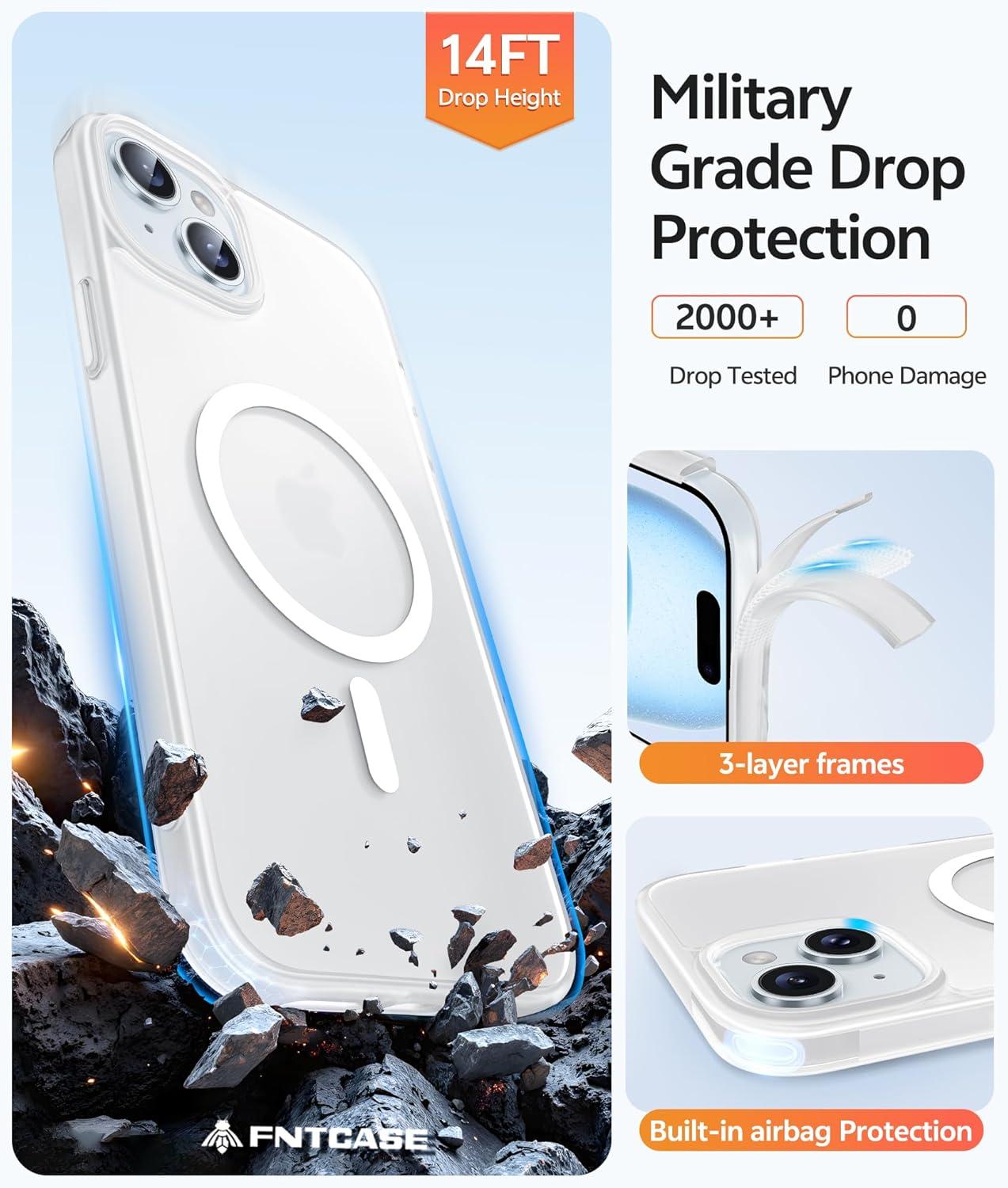 imageFNTCASE for iPhone 15 Pro Case Compatible with Magsafe Translucent Matte Magnetic Phone Cover Military Grade Drop Protection Shockproof Protective Cases BlackWhite