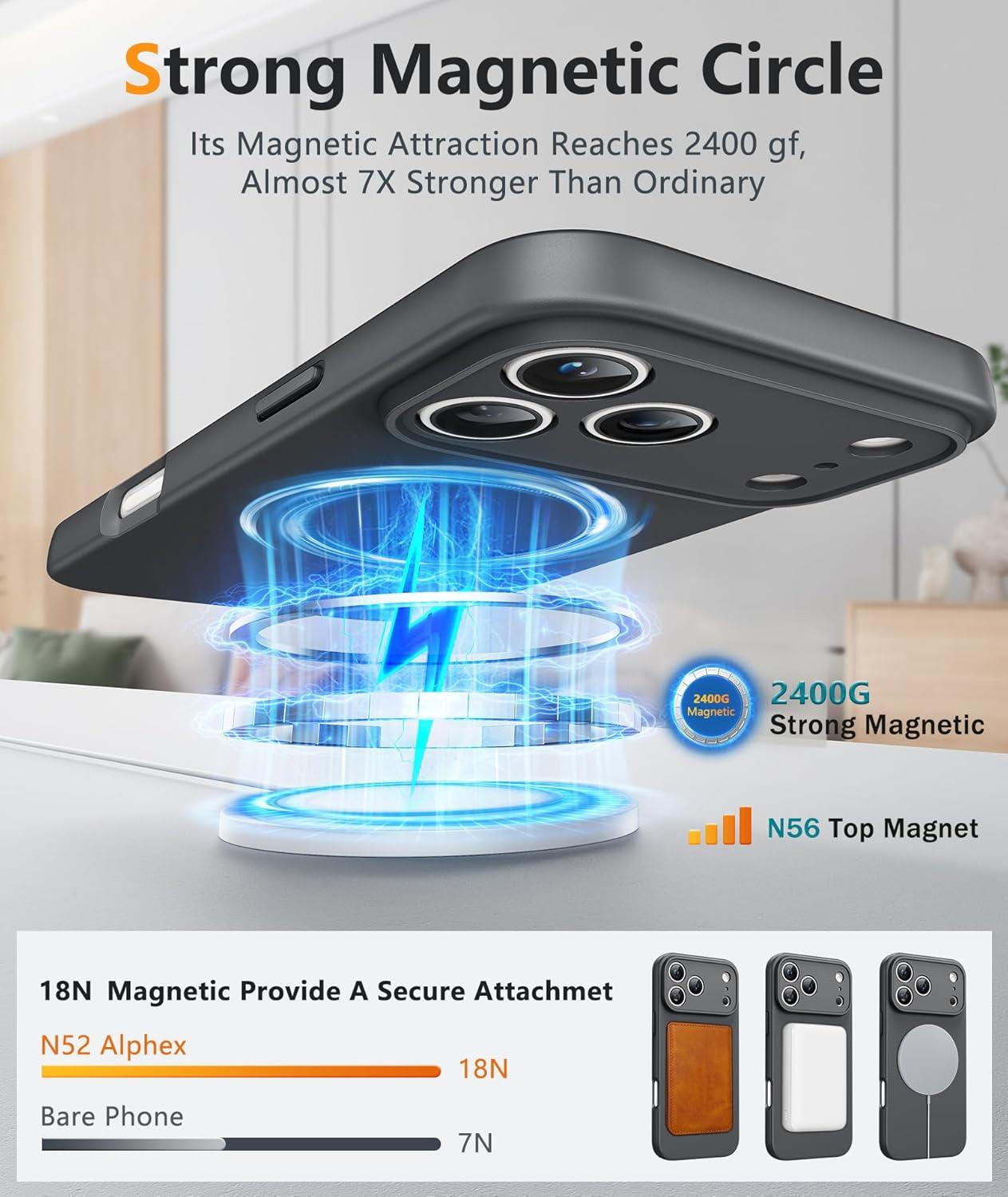 imageFNTCASE for iPhone 15 Pro Case Compatible with Magsafe Translucent Matte Magnetic Phone Cover Military Grade Drop Protection Shockproof Protective Cases BlackFull Gray