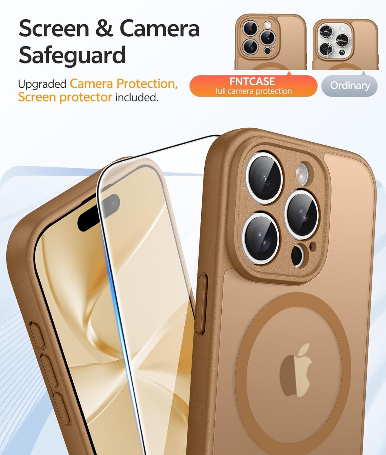 imageFNTCASE for iPhone 15 Pro Case Compatible with Magsafe Translucent Matte Magnetic Phone Cover Military Grade Drop Protection Shockproof Protective Cases BlackBrown
