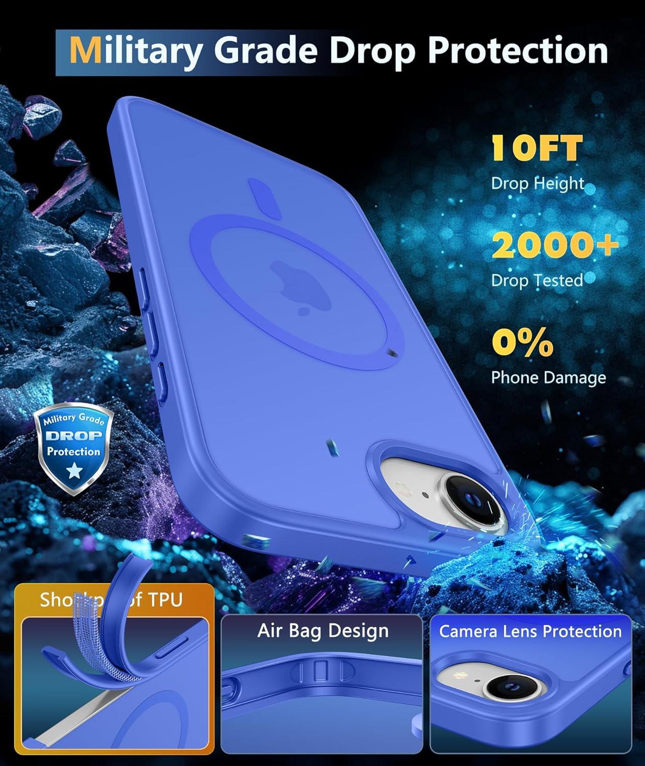 imageFNTCASE for iPhone 15 Pro Case Compatible with Magsafe Translucent Matte Magnetic Phone Cover Military Grade Drop Protection Shockproof Protective Cases BlackUltramarine