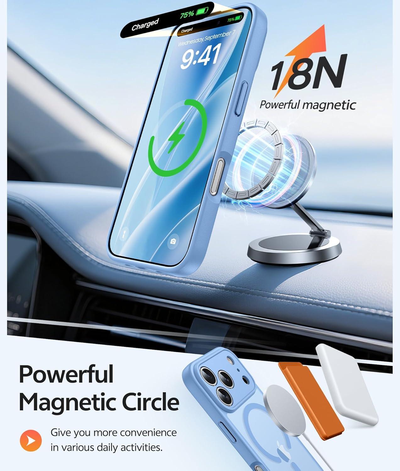 imageFNTCASE for iPhone 15 Pro Case Compatible with Magsafe Translucent Matte Magnetic Phone Cover Military Grade Drop Protection Shockproof Protective Cases BlackLight Blue