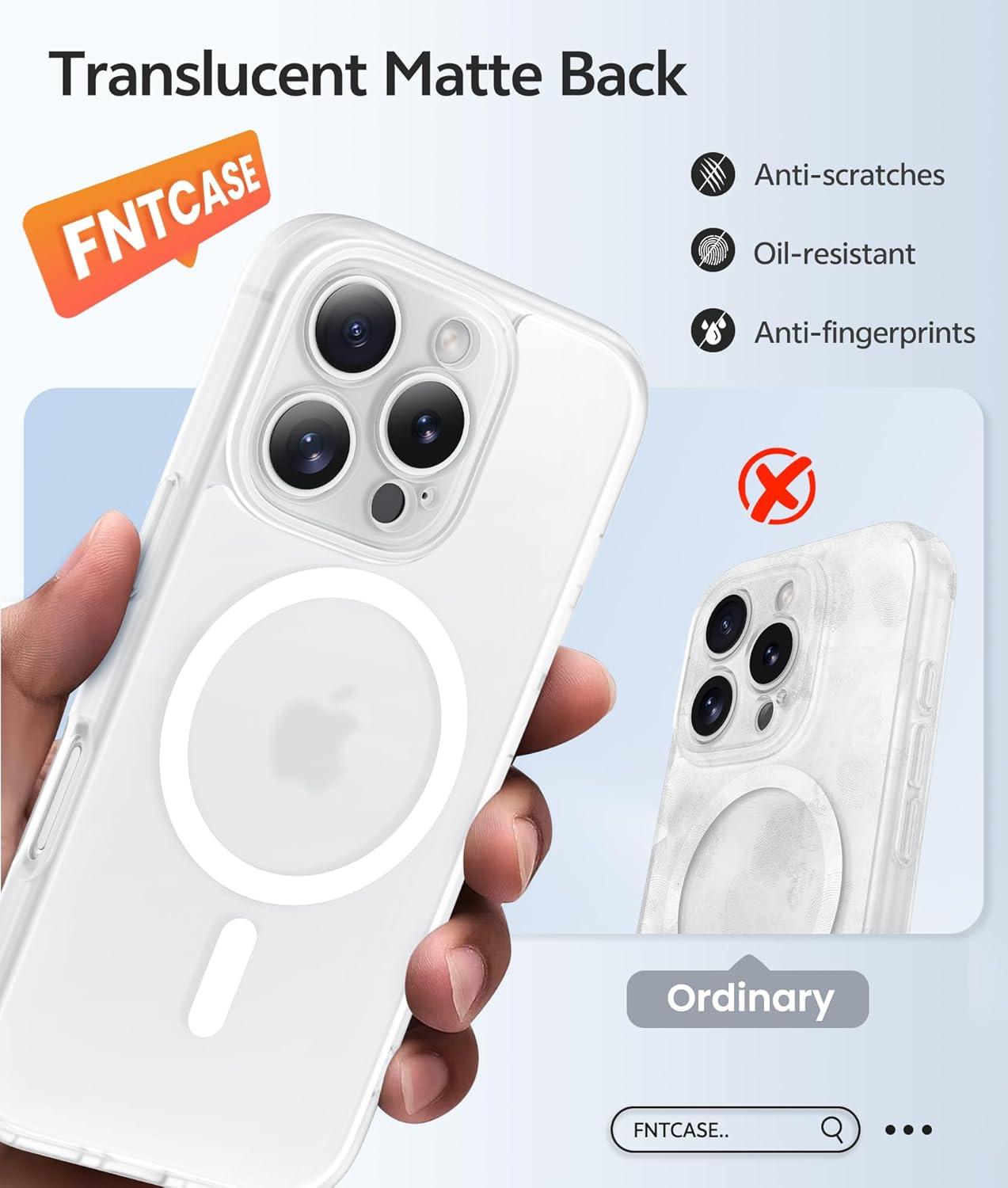 imageFNTCASE for iPhone 15 Pro Case Compatible with Magsafe Translucent Matte Magnetic Phone Cover Military Grade Drop Protection Shockproof Protective Cases BlackWhite