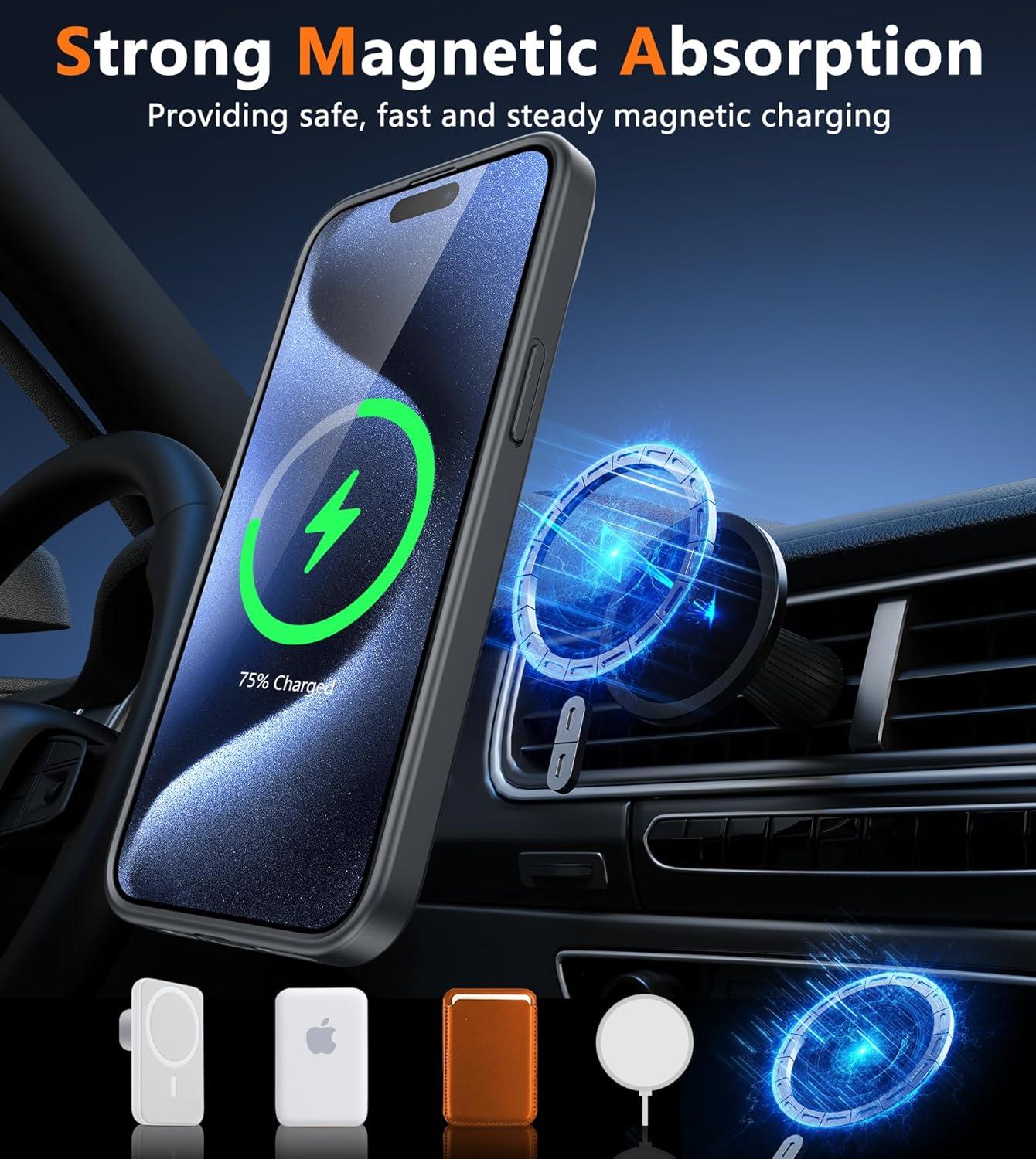 imageFNTCASE for iPhone 15 Pro Case Compatible with Magsafe Translucent Matte Magnetic Phone Cover Military Grade Drop Protection Shockproof Protective Cases BlackBlack