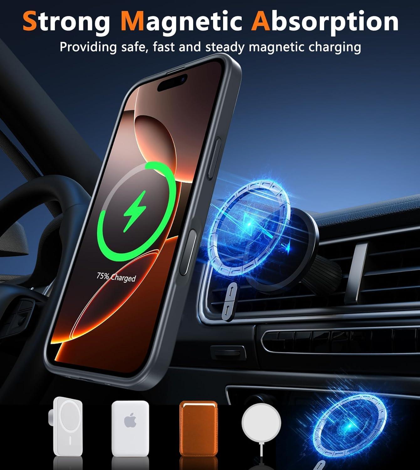 imageFNTCASE for iPhone 15 Pro Case Compatible with Magsafe Translucent Matte Magnetic Phone Cover Military Grade Drop Protection Shockproof Protective Cases BlackBlackT