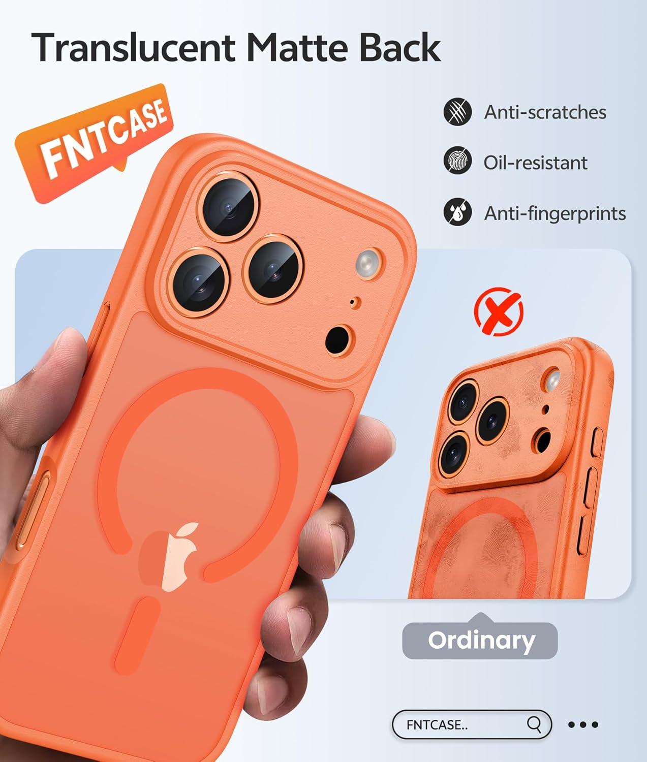 imageFNTCASE for iPhone 15 Pro Case Compatible with Magsafe Translucent Matte Magnetic Phone Cover Military Grade Drop Protection Shockproof Protective Cases BlackOrange